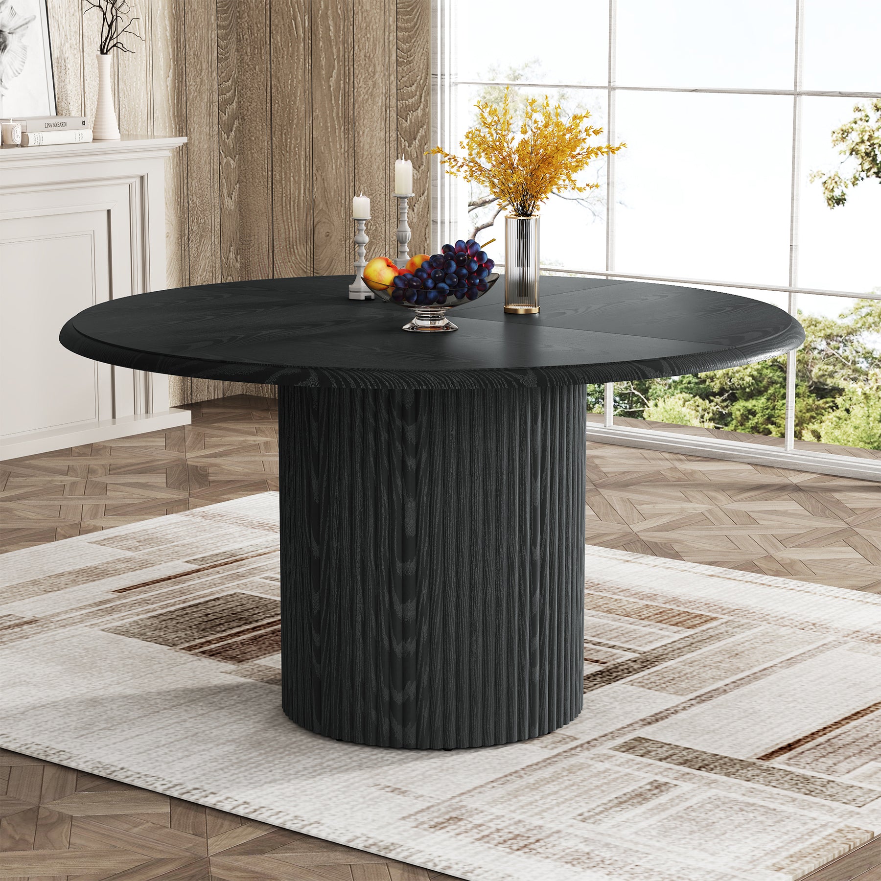 Ronde Eettafel, 120 cm Farmhouse Keukentafel met Metalen Basis voor 4 Personen