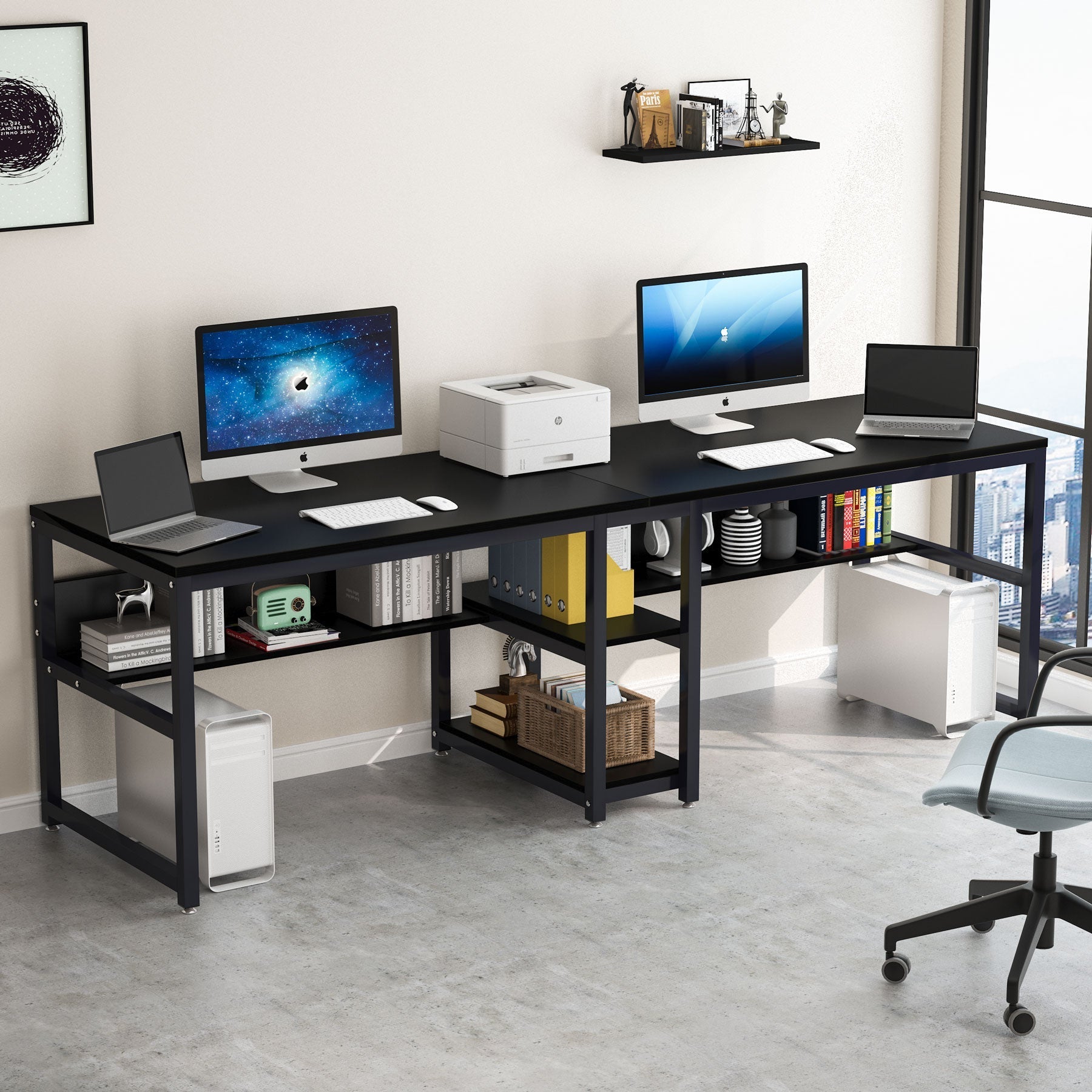 200 cm Lengte Tweepersoons Bureau, Met Geïntegreerde Boekenplank