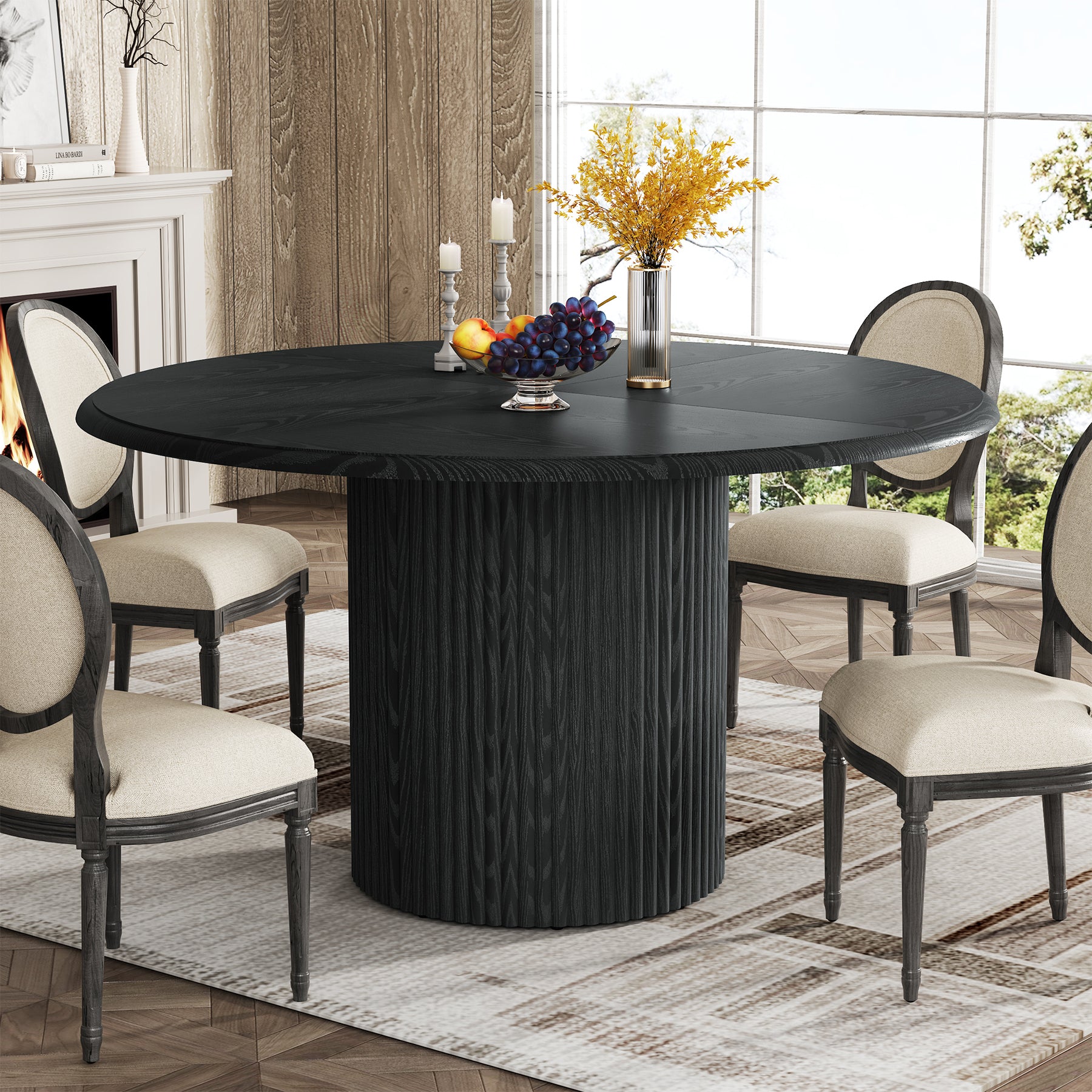 Ronde Eettafel, 120 cm Farmhouse Keukentafel met Metalen Basis voor 4 Personen