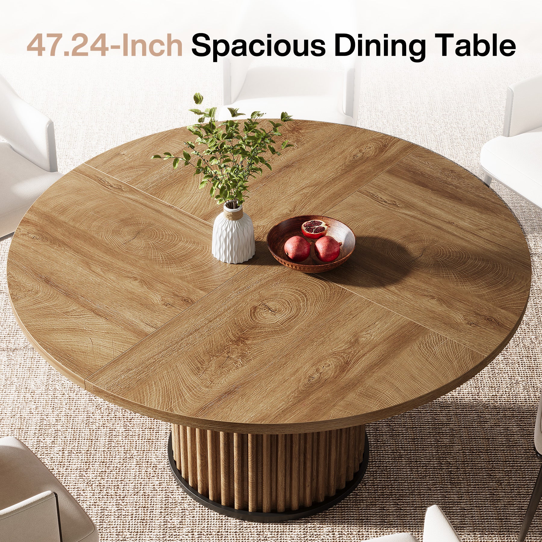 120 cm Zwarte Ronde Eettafel voor 4-6 Personen, Moderne Keukentafel met Metalen Basis