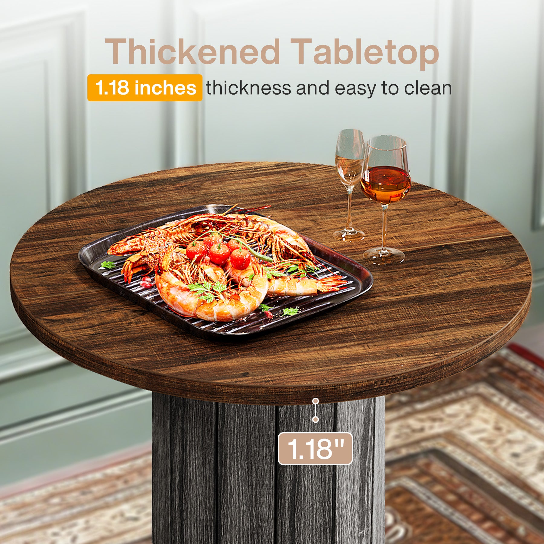 80 cm Industriële Bartafel met Houten Lattenvoet en Voetsteun