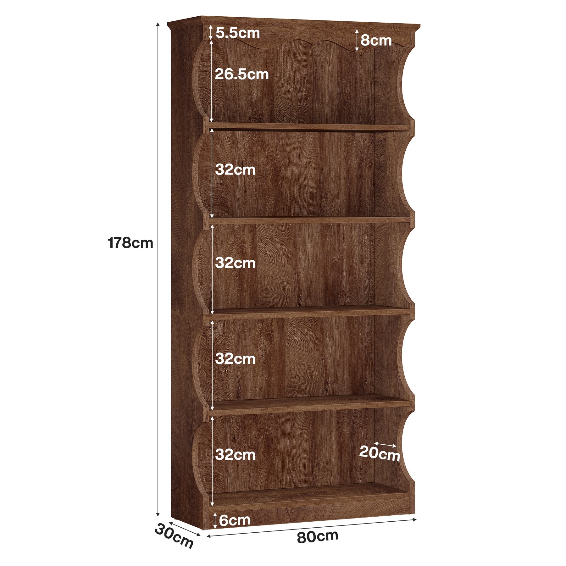 Tribesigns Boekenkast 178 cm Hoog met 5 Open Planken voor Woonkamer