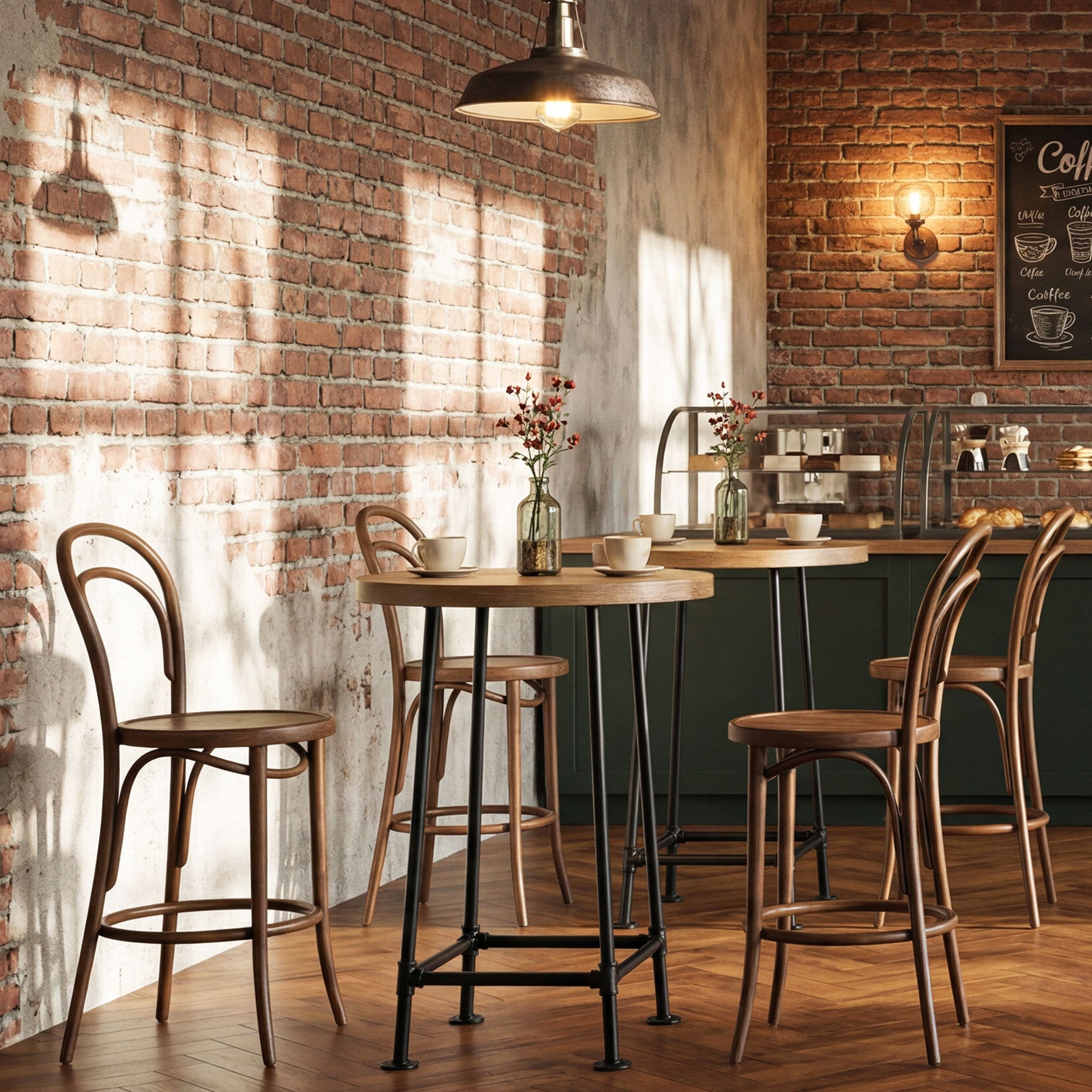 95 cm Ronde Bartafel met Metalen Voetsteun, Industriële Statafel voor Keuken en Bistro (Alleen Tafel)