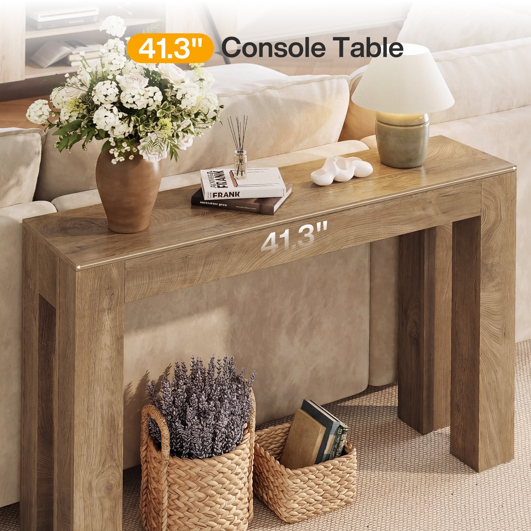 Tribesigns 105 cm consoletafel, lichtbruine sidetable met blokpoten
