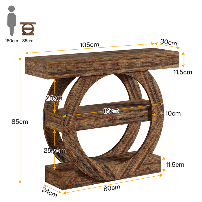Tribesigns Ingangstafel van 100 cm met Opbergruimte, 3-Laagse Boerderij Consoletafel met Houten Planken