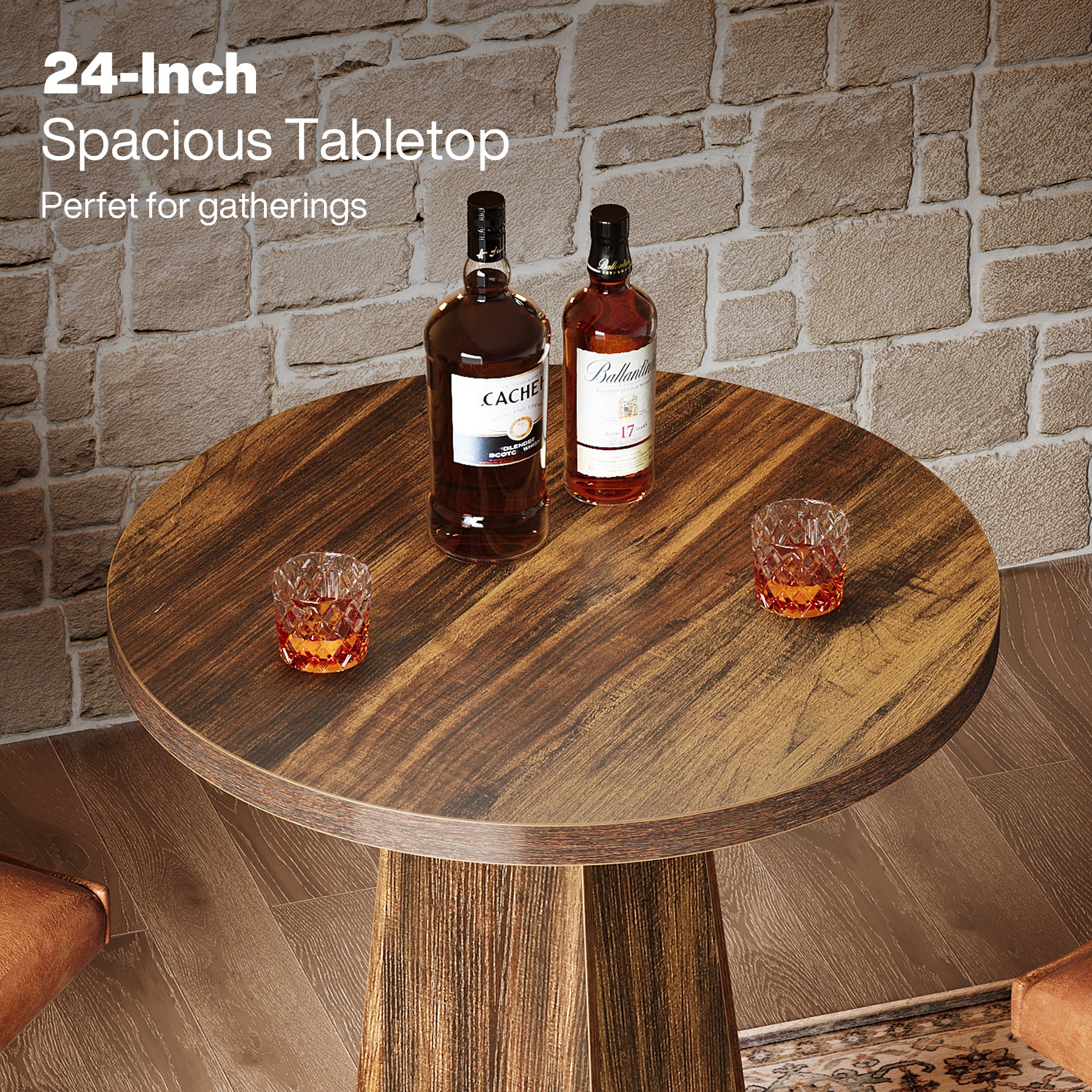 95 cm Ronde Bartafel met Metalen Voetring, Houten Bistro Statafel