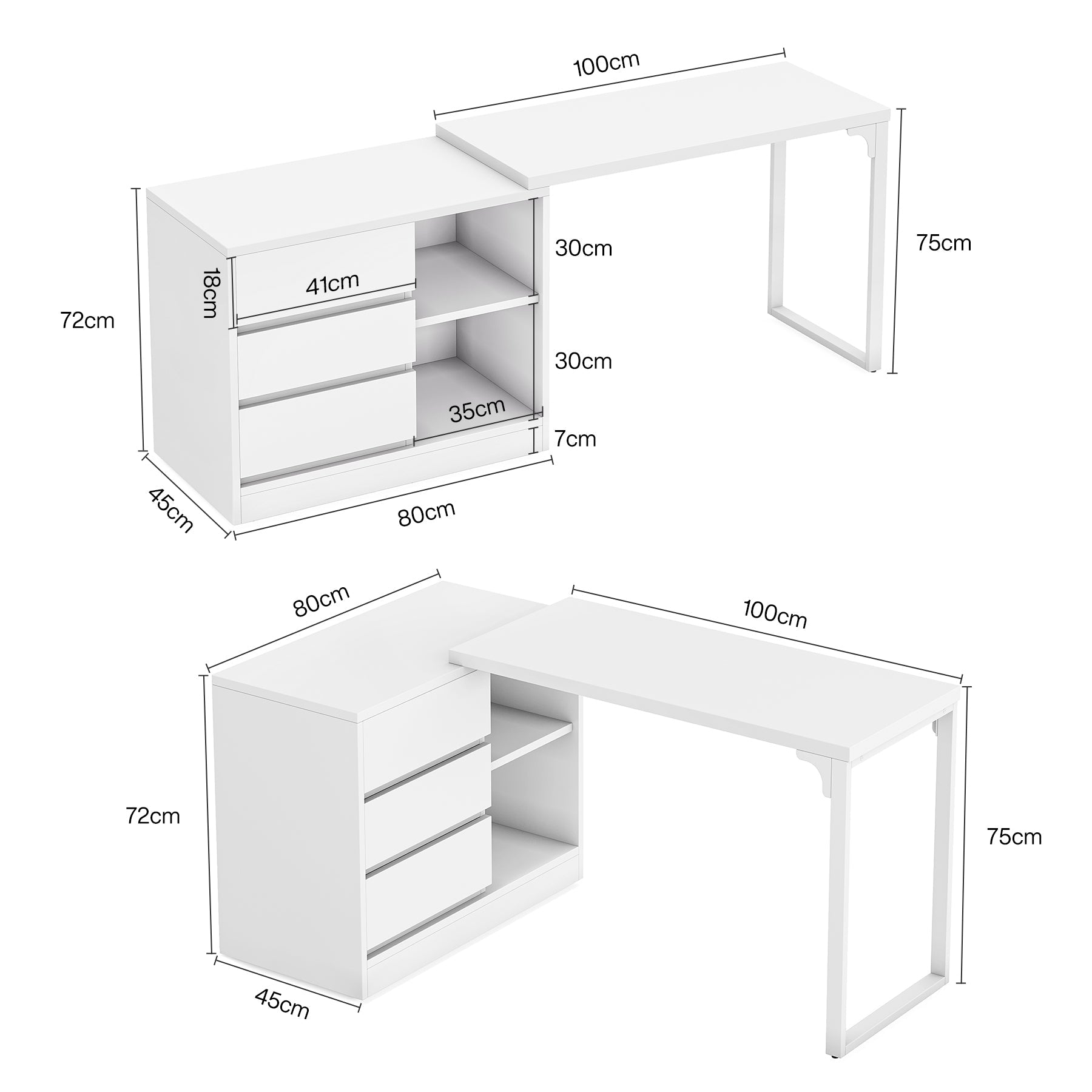 100 cm L-Vormig Bureau, Met Opbergkast en Laden voor een Perfect Thuiskantoor