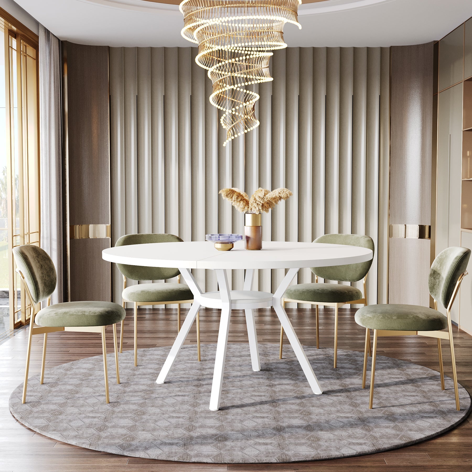 120 cm Eettafel voor 4-6 Personen, Ronde Tafel met Opbergruimte