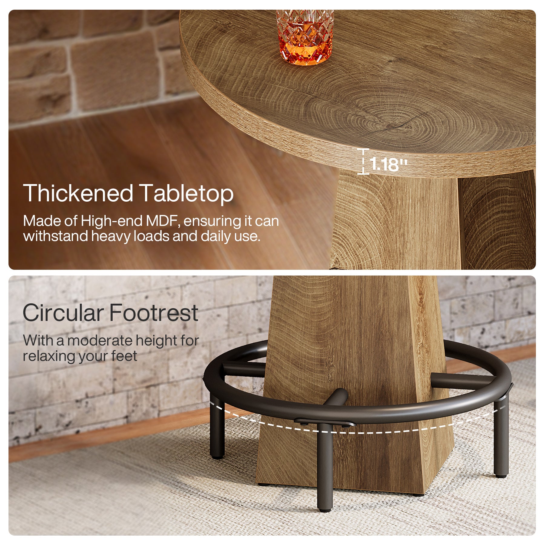 95 cm Ronde Bartafel met Metalen Voetring, Houten Bistro Statafel