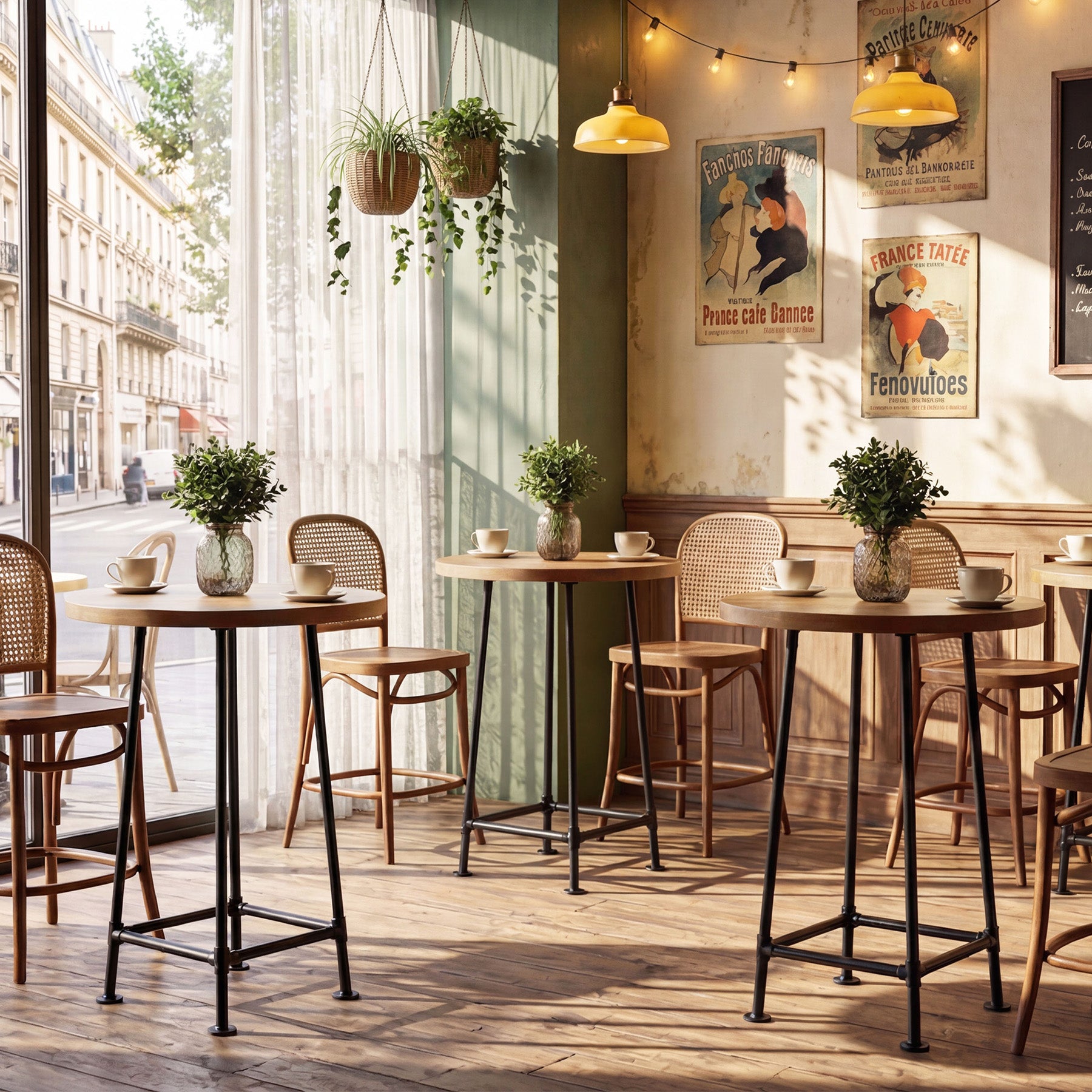 95 cm Ronde Bartafel met Metalen Voetsteun, Industriële Statafel voor Keuken en Bistro (Alleen Tafel)