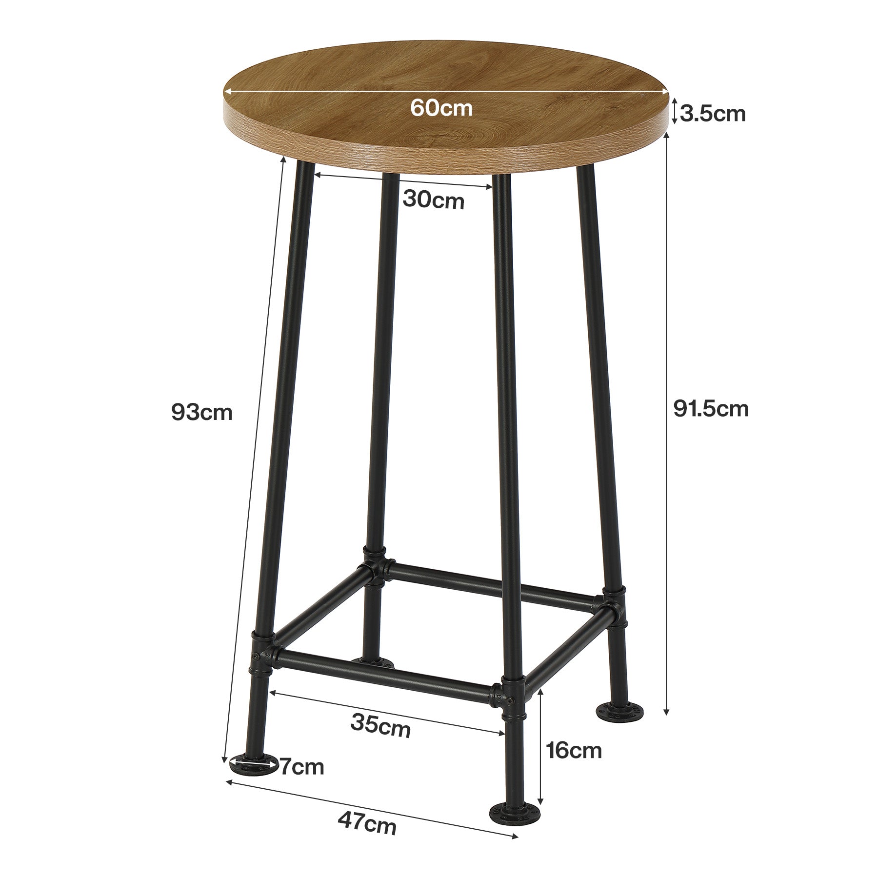 95 cm Ronde Bartafel met Metalen Voetsteun, Industriële Statafel voor Keuken en Bistro (Alleen Tafel)