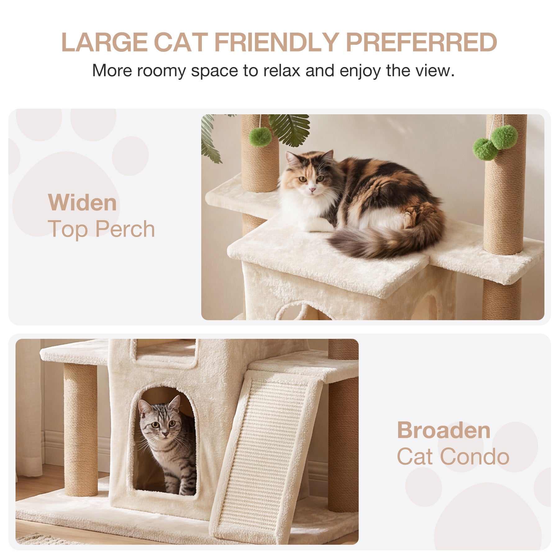 Tribesigns krabpaal met 2 pluche kattenhuisjes en sisalpalen, hoge kattenboom voor meerdere Binnenkatten