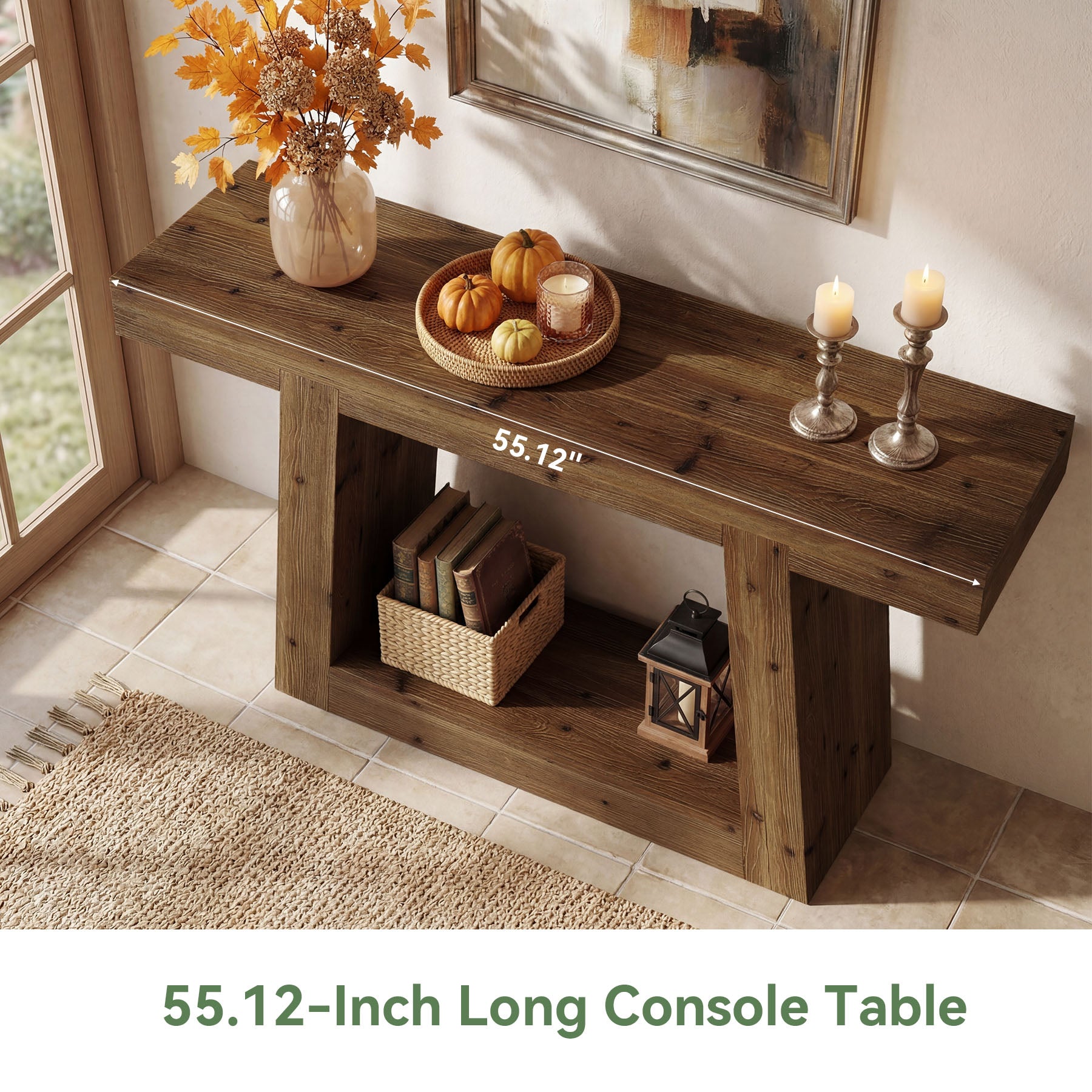 Tribesigns 140 cm massief houten consoletafel, smalle sidetable met opbergruimte voor hal