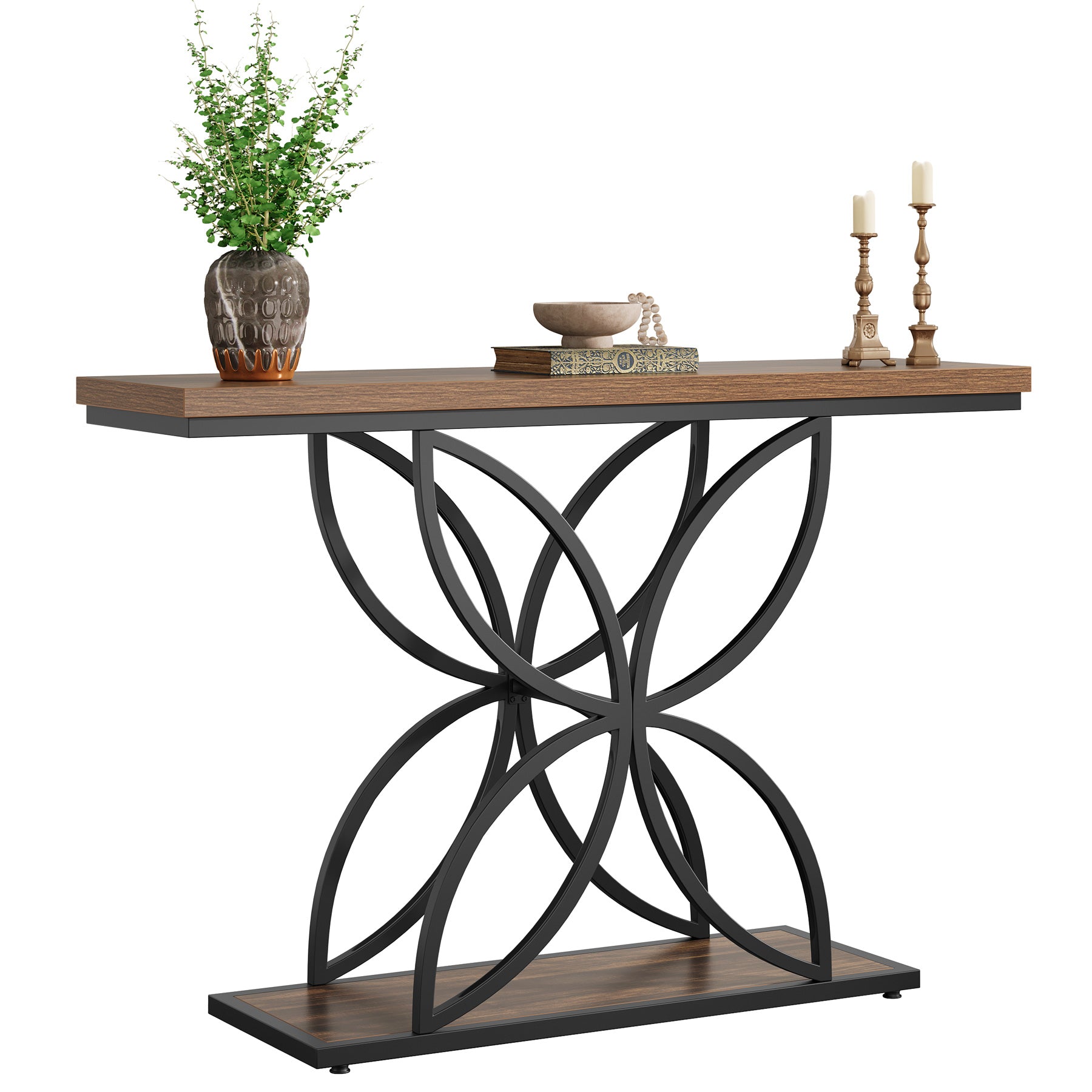 Tribesigns 120 cm Industrieel Console Tafel, Unieke Vlinder Metaal Basis