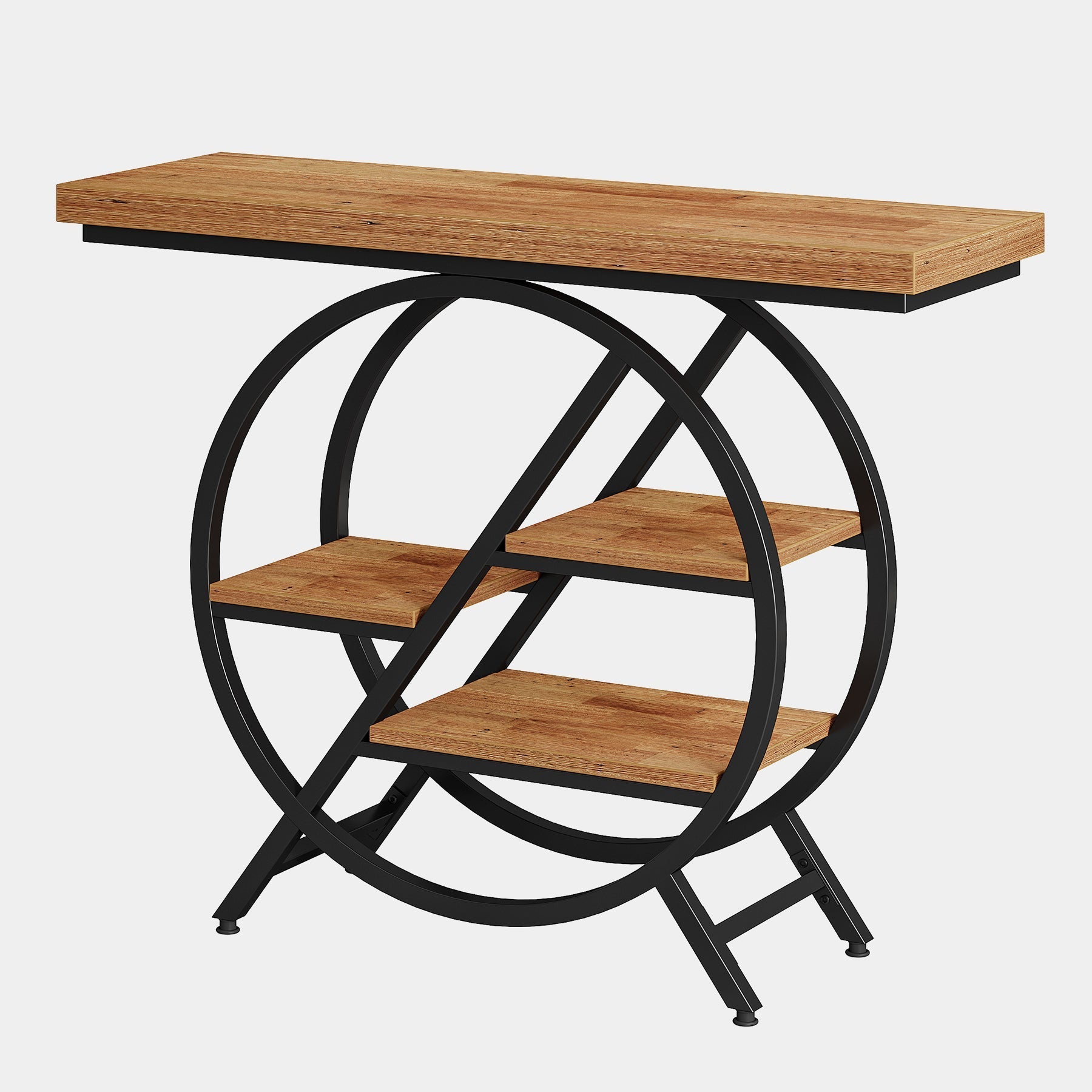 100 cm Industriële Consoletafel – Geometrisch Frame met Dik Blad voor Rustieke Uitstraling
