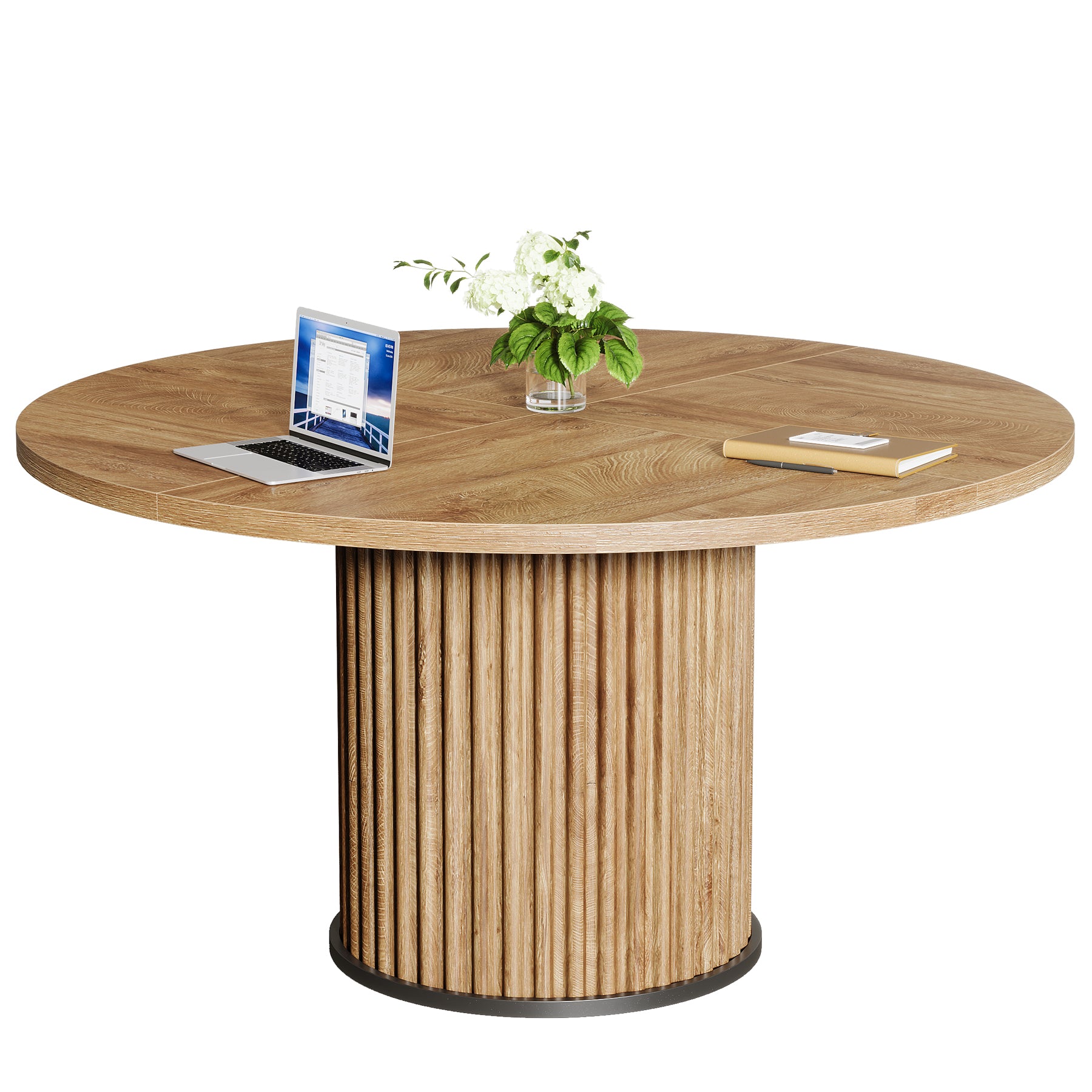 120 cm Zwart Ronde Conferentietafel, Stabiel Bureau voor 4-6 Personen