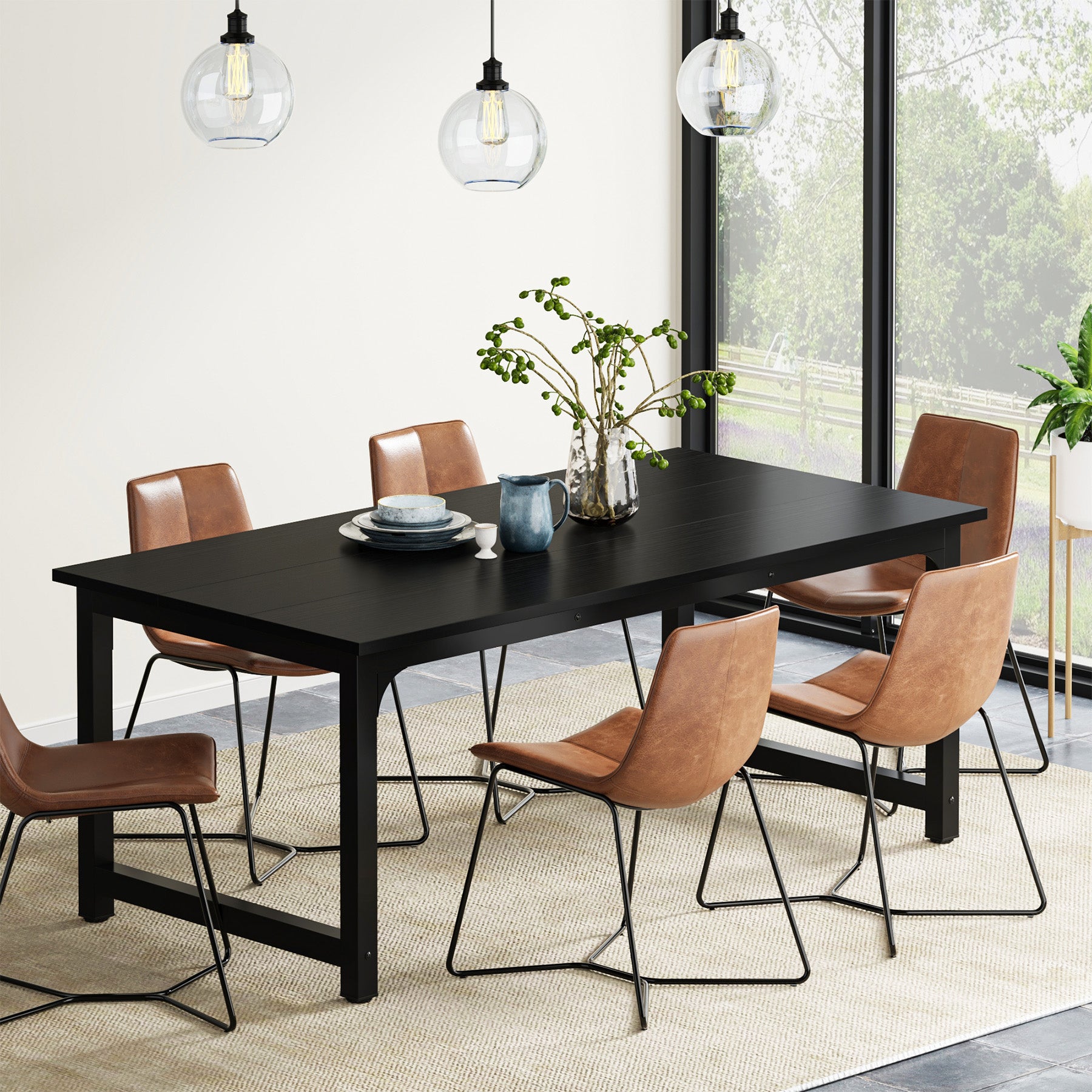 160x80 cm Industriële Eettafel, Landelijke Bruine Tafel voor 4-6 Personen met Metaal Frame