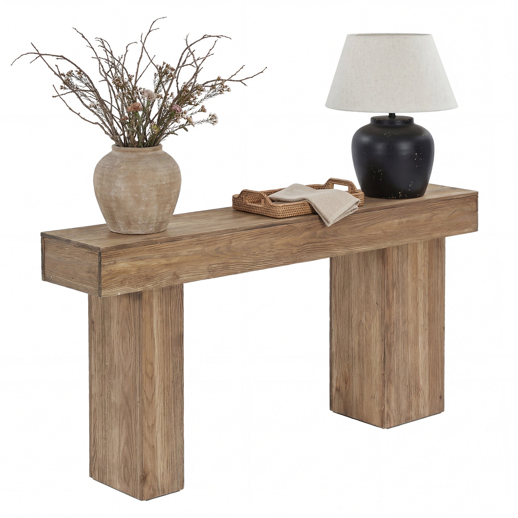 160 cm Massief Houten Landelijke Consoletafel met Artistieke Poten, Stevige Banktafel