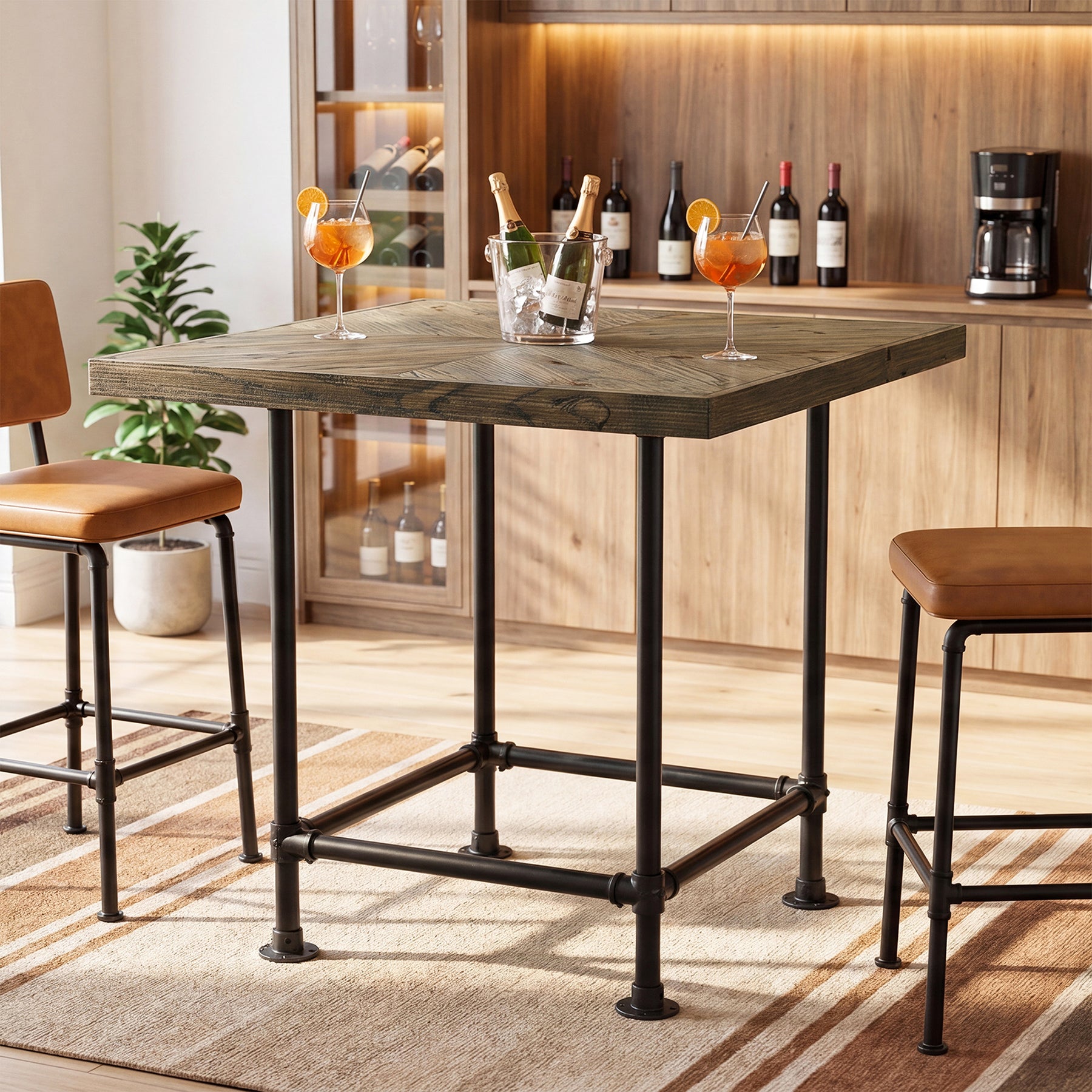 Tribesigns 90 cm hoge bartafel, industriële pubtafel met massief houten blad