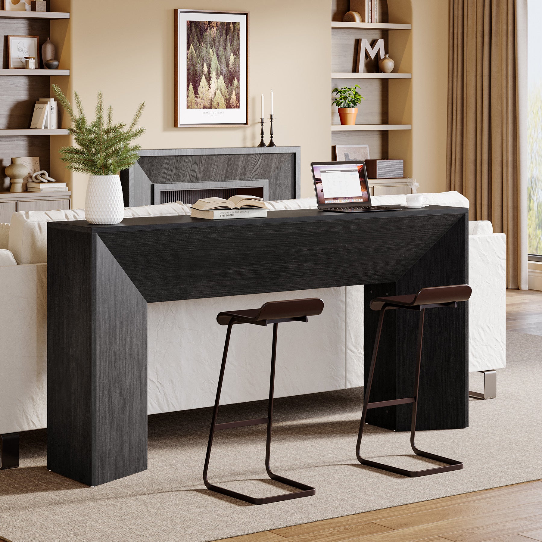 Tribesigns 160 cm Console Tafel voor Entree, Zwarte Houten Sofa Tafel voor Woonkamer en Hal