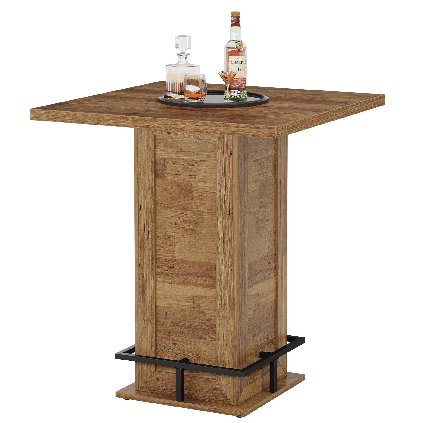 100 cm Vierkante Bartafel Industrieel, Hoge Bistrotafel met Voetsteun voor Keuken Bar Kleine Ruimtes