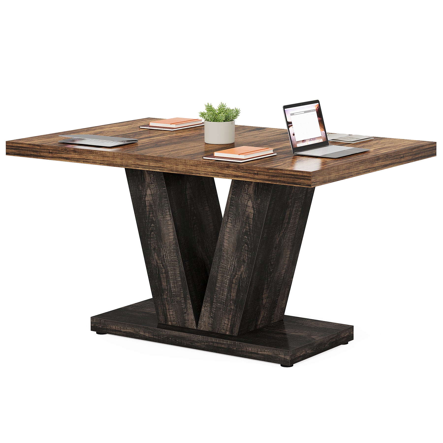 Witte Eettafel voor Vier Personen, 120 cm Landelijke Tafel met Zware Sokkel