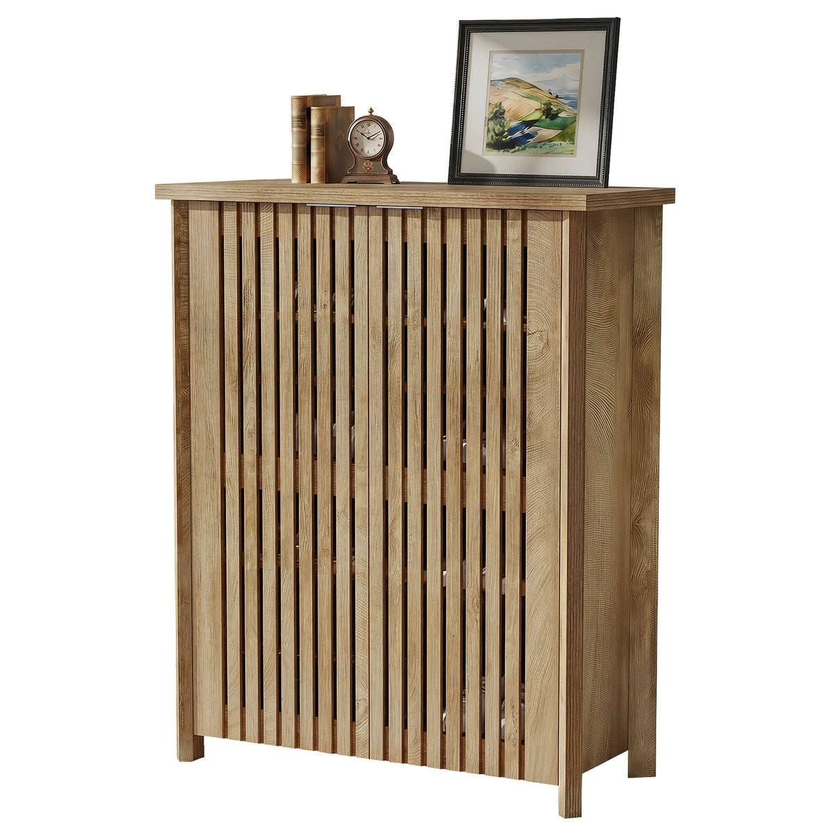 Tribesigns 80 × 35 × 110 cm schoenenkast met 2 lamellendeuren, schoenenrek met 6 niveaus voor de hal