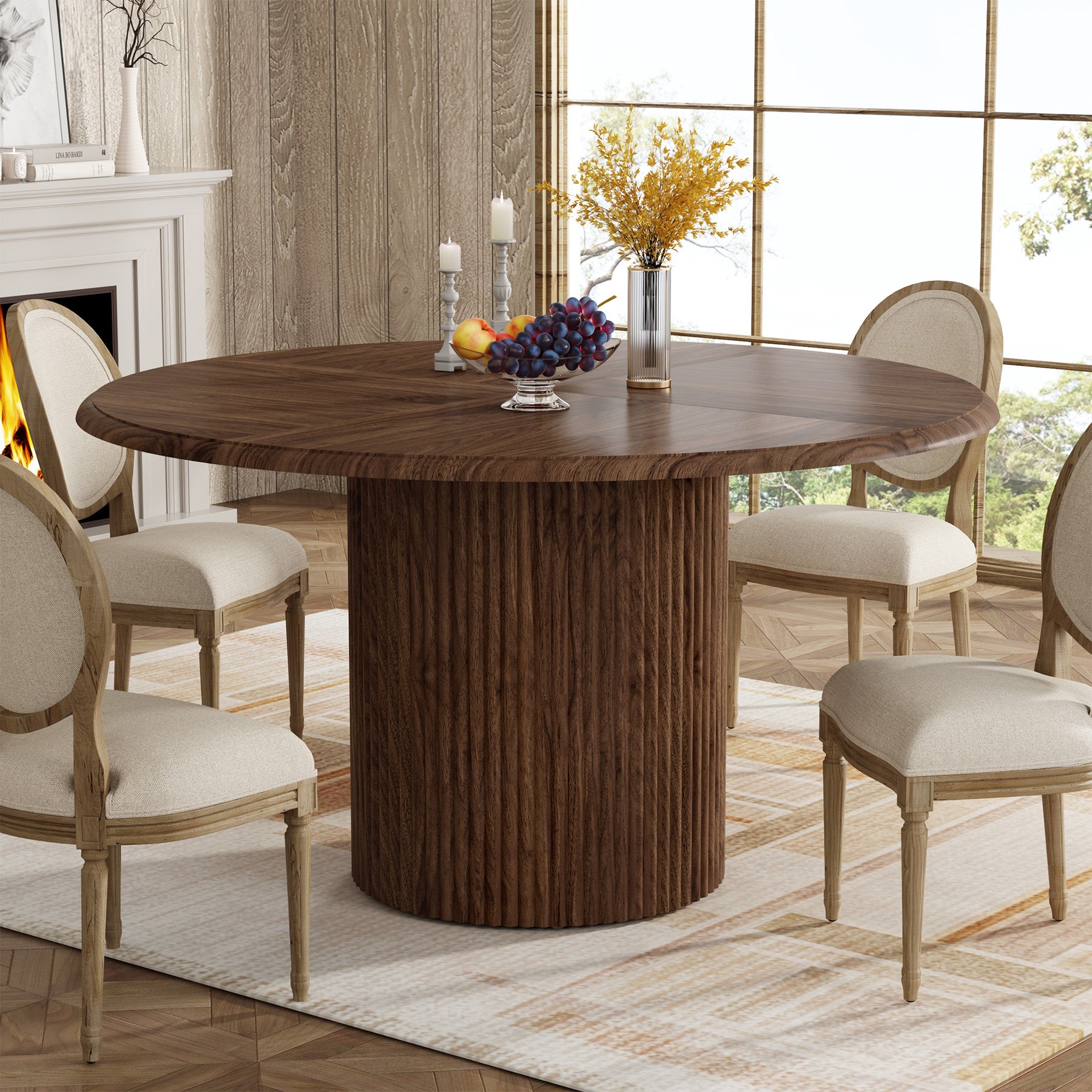 Ronde Eettafel, 120 cm Farmhouse Keukentafel met Metalen Basis voor 4 Personen