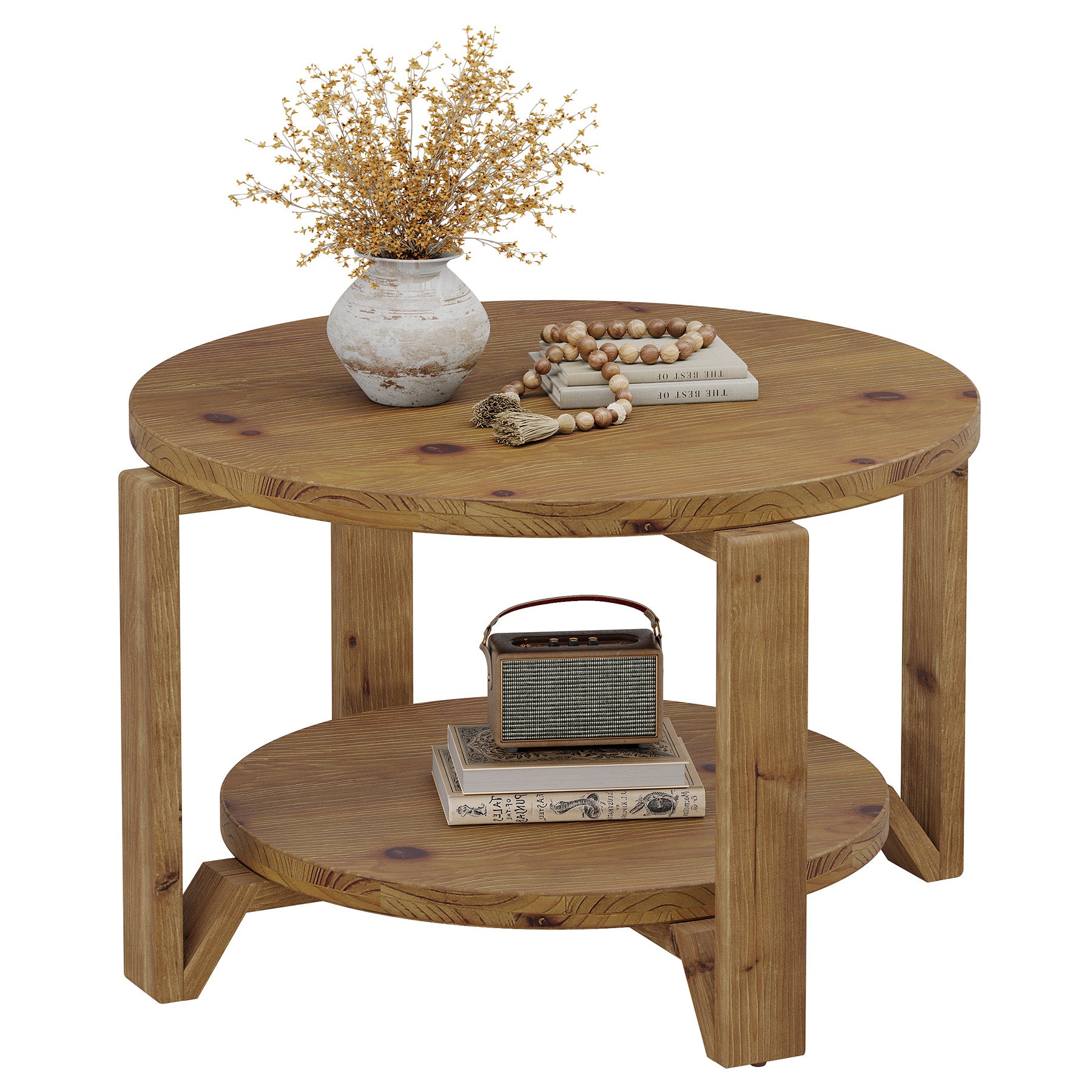 80 cm Ronde Salontafel in Walnoot met Opbergruimte, Mid-Century Accenttafel