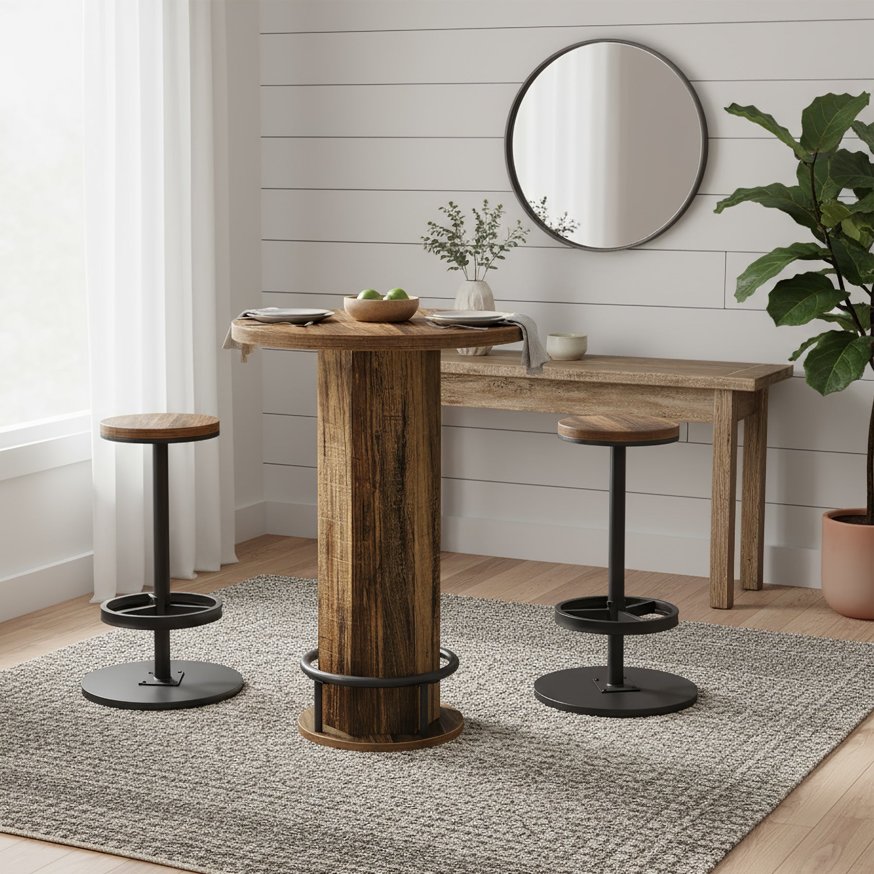 Tribesigns 3-delige Eettafelset voor 2, Kleine Ronde Keukentafel met 2 Stoelen