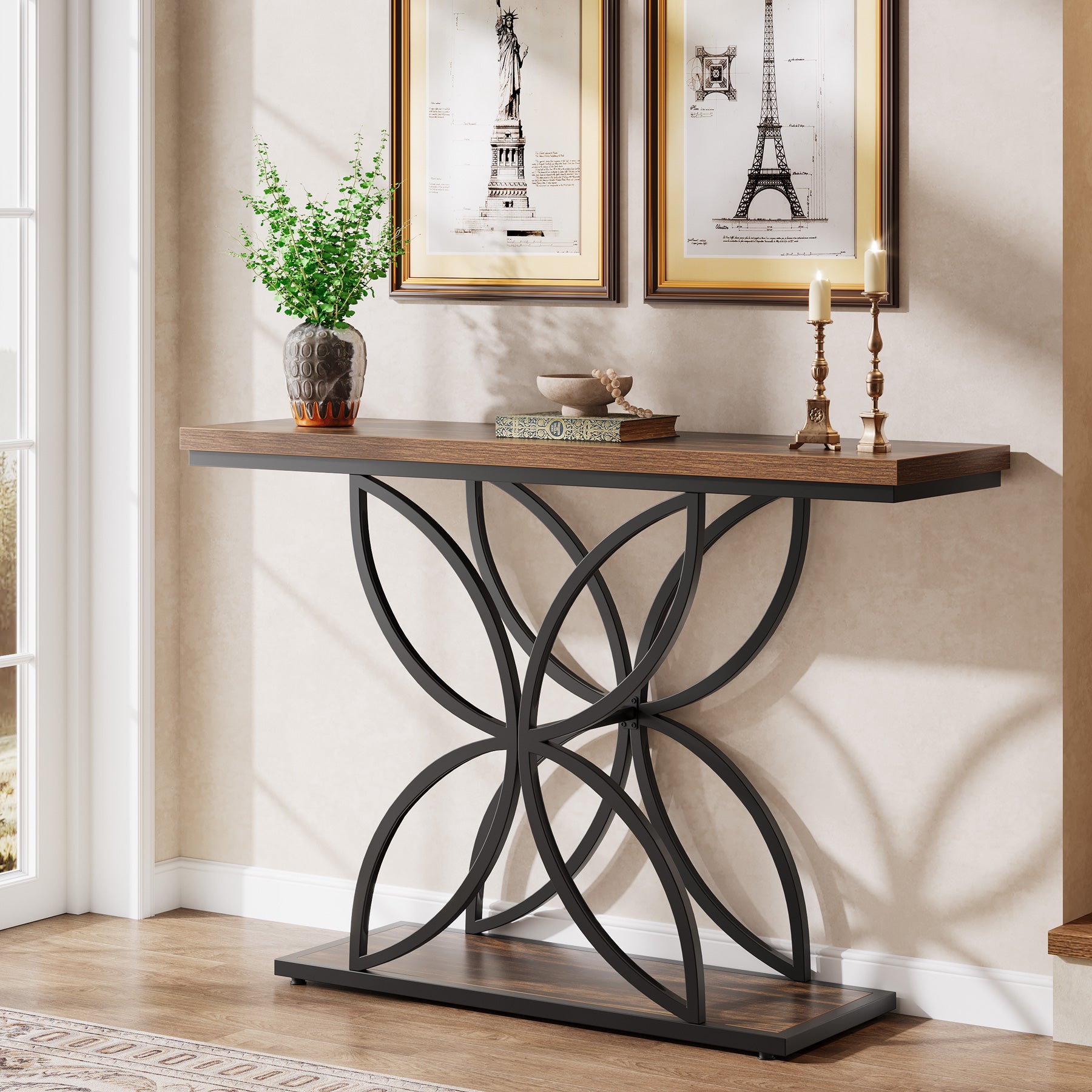 Tribesigns 120 cm Industrieel Console Tafel, Unieke Vlinder Metaal Basis