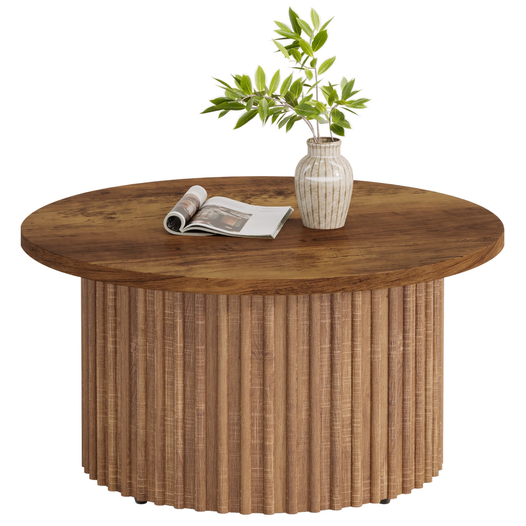 Ronde Salontafel 80 cm, Landelijke Cirkelvormige Tafel met Metalen Basis