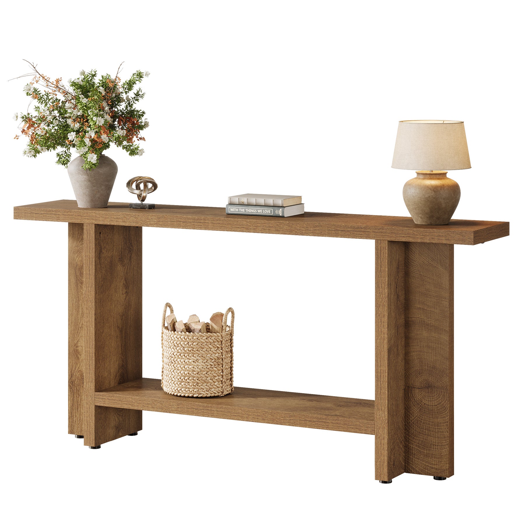 Smal Design Console Meubel, 150 cm Lange Tafel met Plank voor Entree en Woonkamer