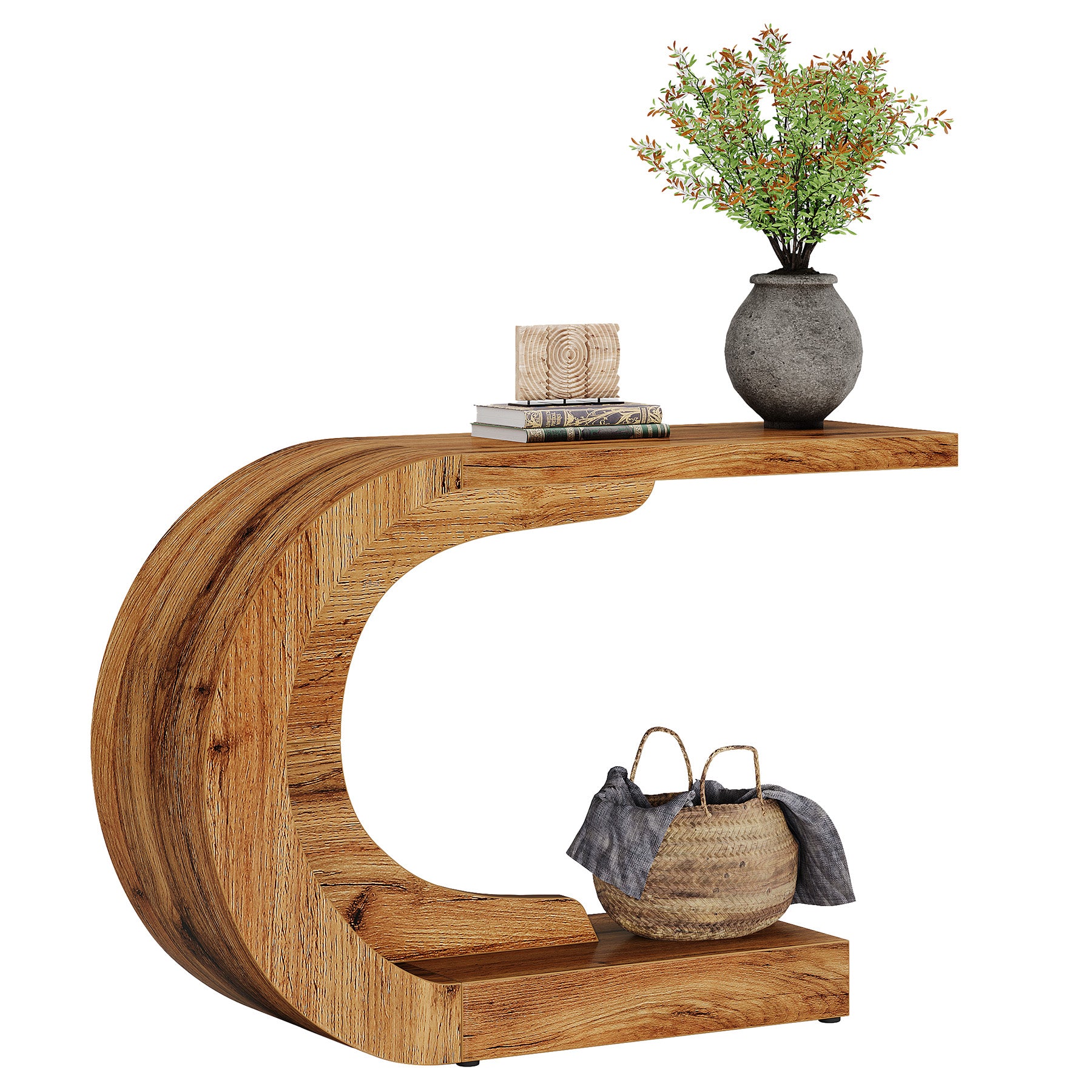 Tribesigns Moderne Entréetafel met Opbergruimte, Landelijk C-Vormig Design 110 cm voor Woonkamer