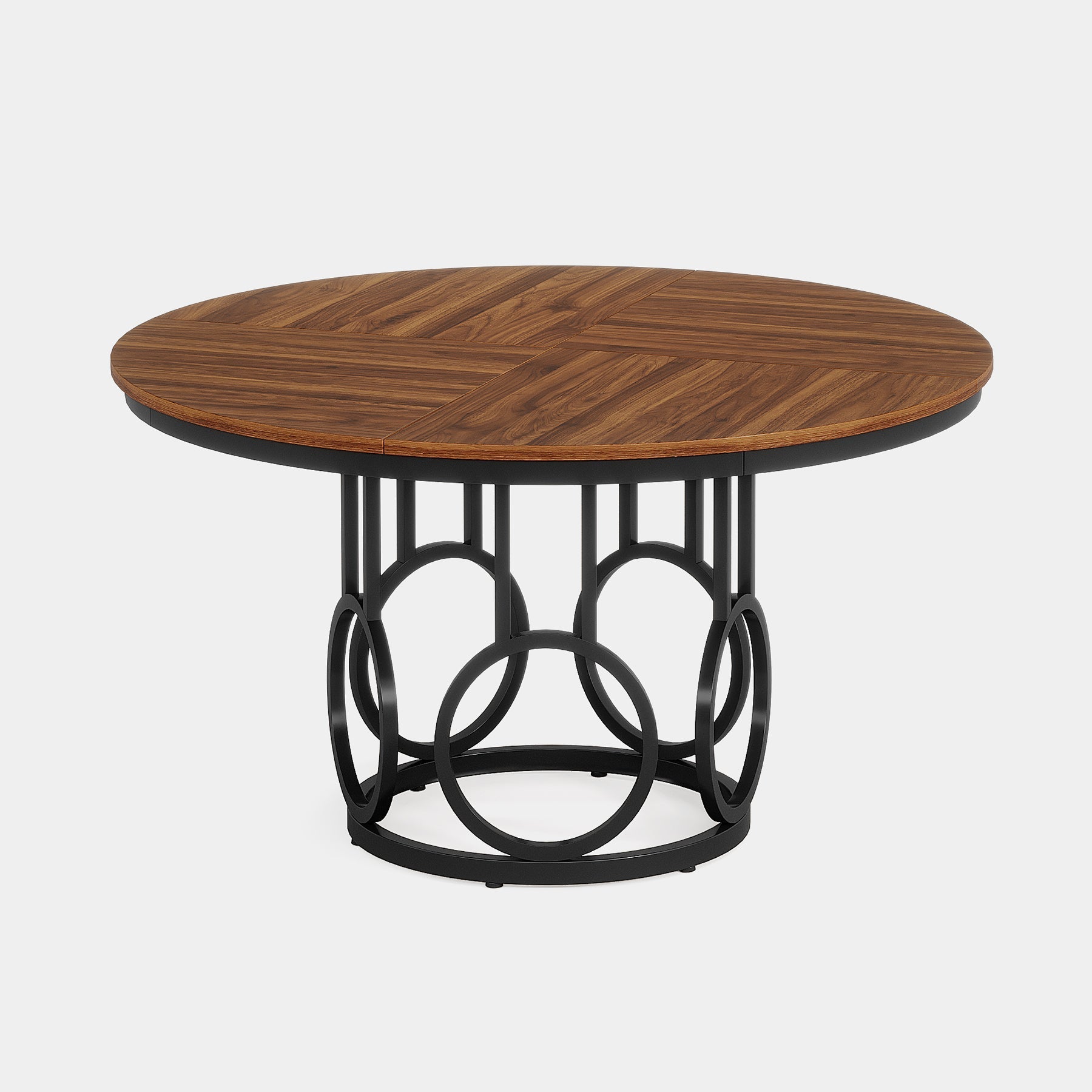 Tribesigns Ronde Eettafel voor 4 Personen, 120 cm Metalen Voet met Landelijke Uitstraling in Bruin