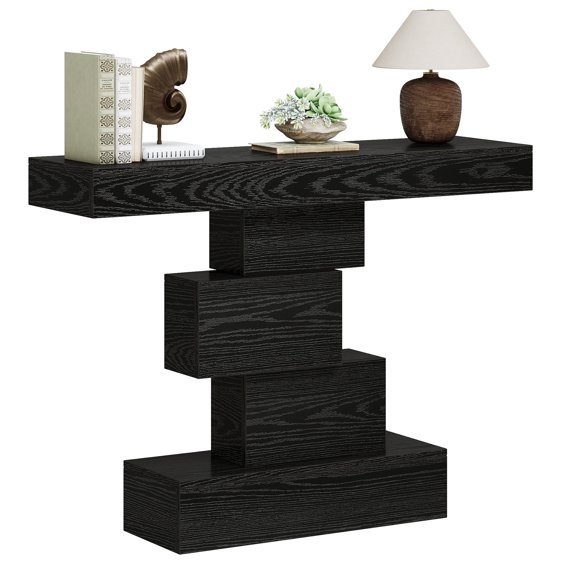 108 cm Landelijke Console, Industriële Bijzettafel met Geometrische Basis voor Hal en Woonkamer