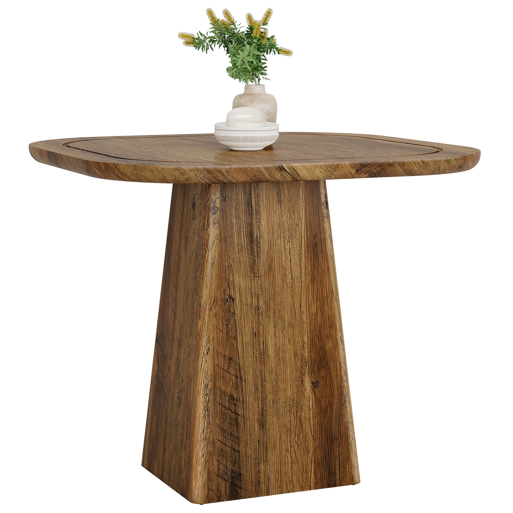 80 cm Vierkante Eettafel voor 2-4 Personen, Landelijke Keukentafel met Centrale Voet