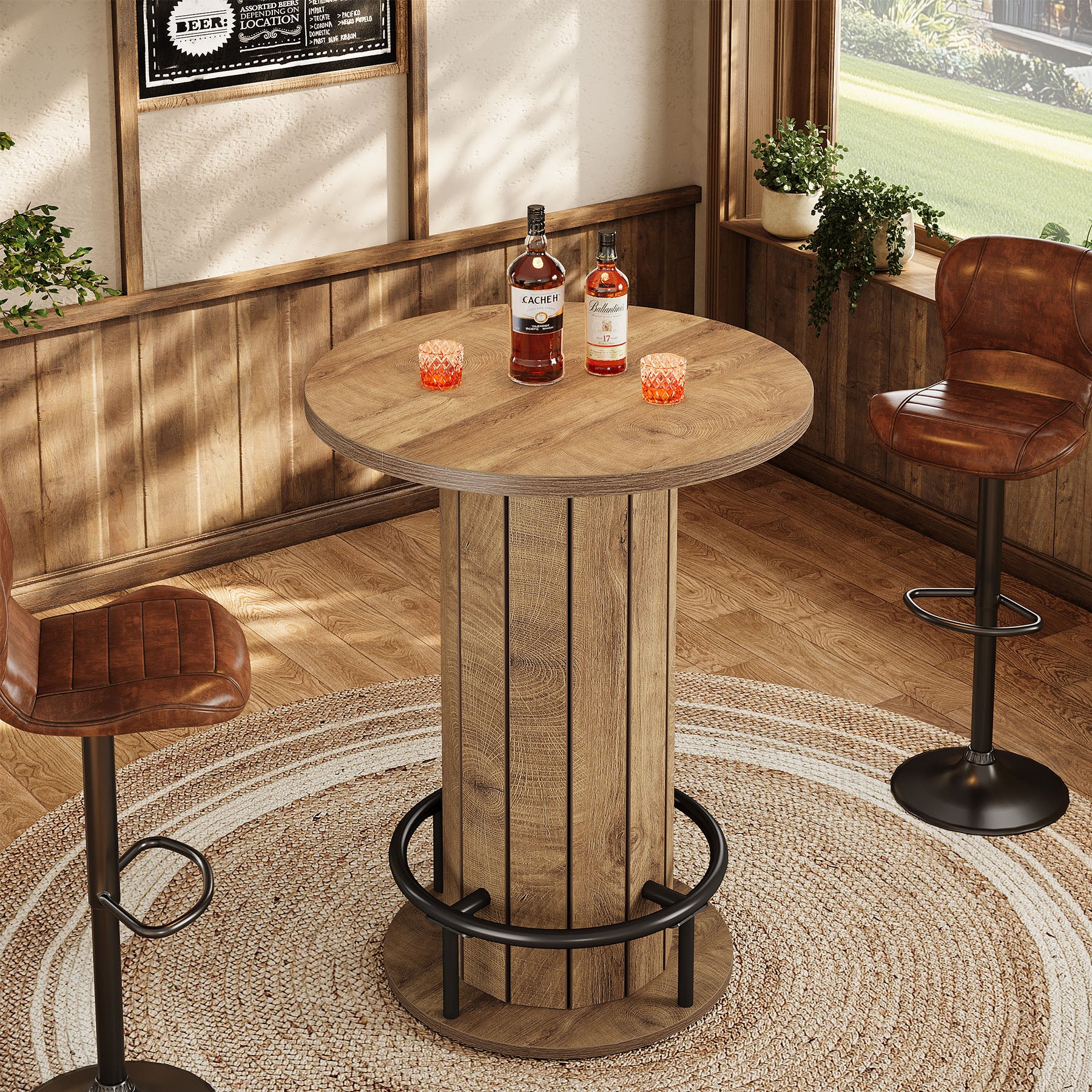 80 cm Tribesigns Eettafel met Houten Lattenvoet en Voetsteun