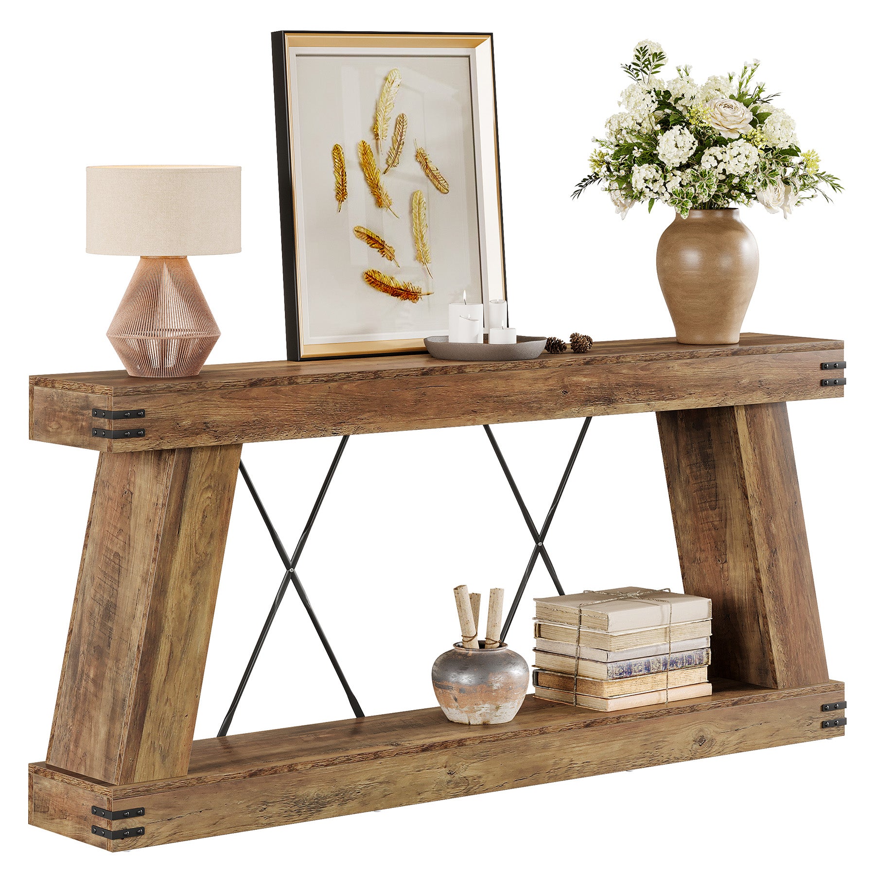 180 cm Lange Consoletafel met Opbergruimte, Smalle Houten Haltafel voor Woonkamer en Entree