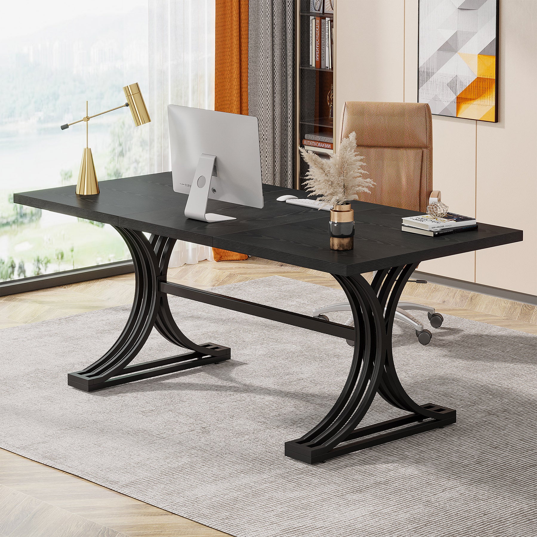 160 x 80 cm Tribesigns Bureau, Moderne Computer Tafel met Gouden Poten voor Kantoor