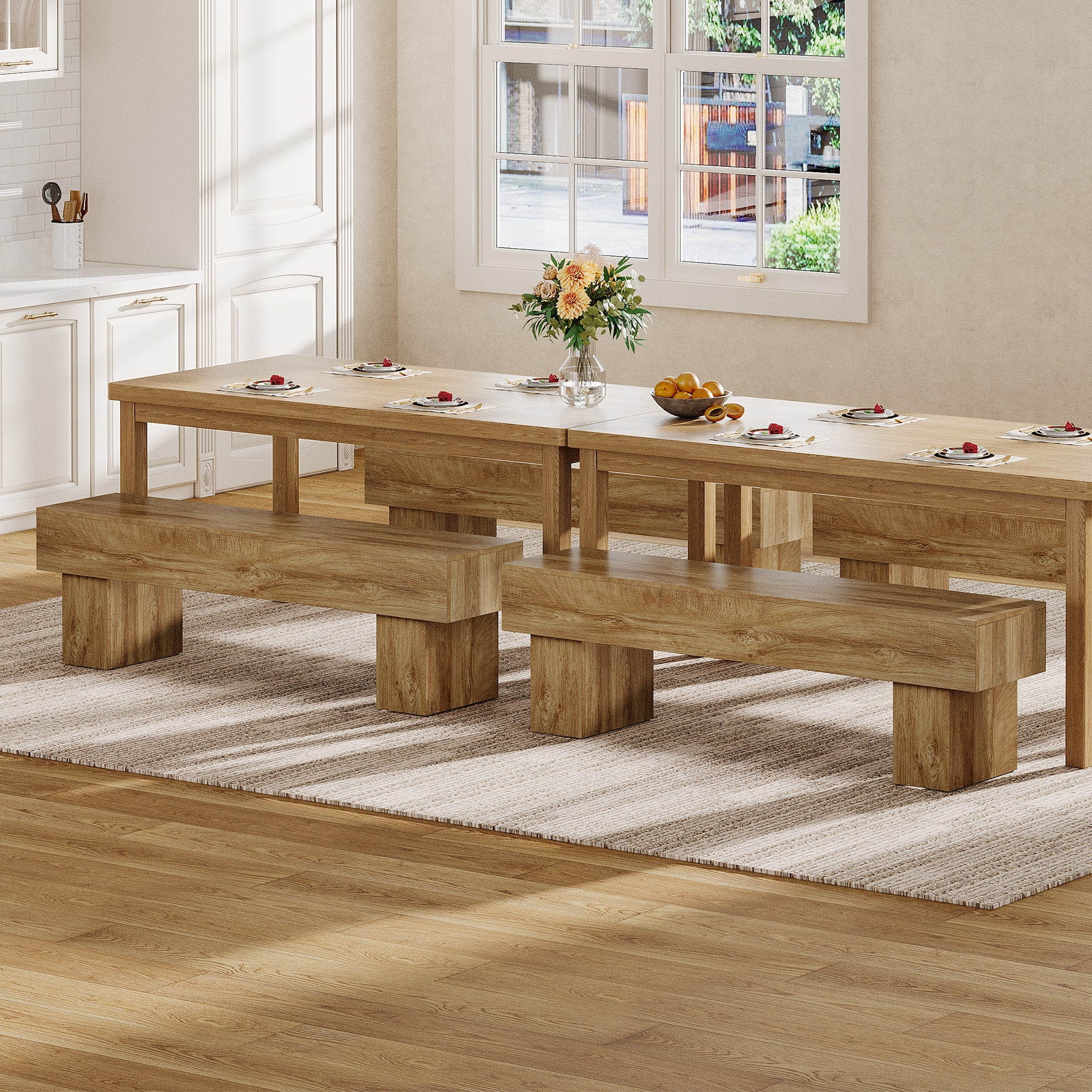 Tribesigns 160 cm Houten Farmhouse Bank voor de Eetkamerbank