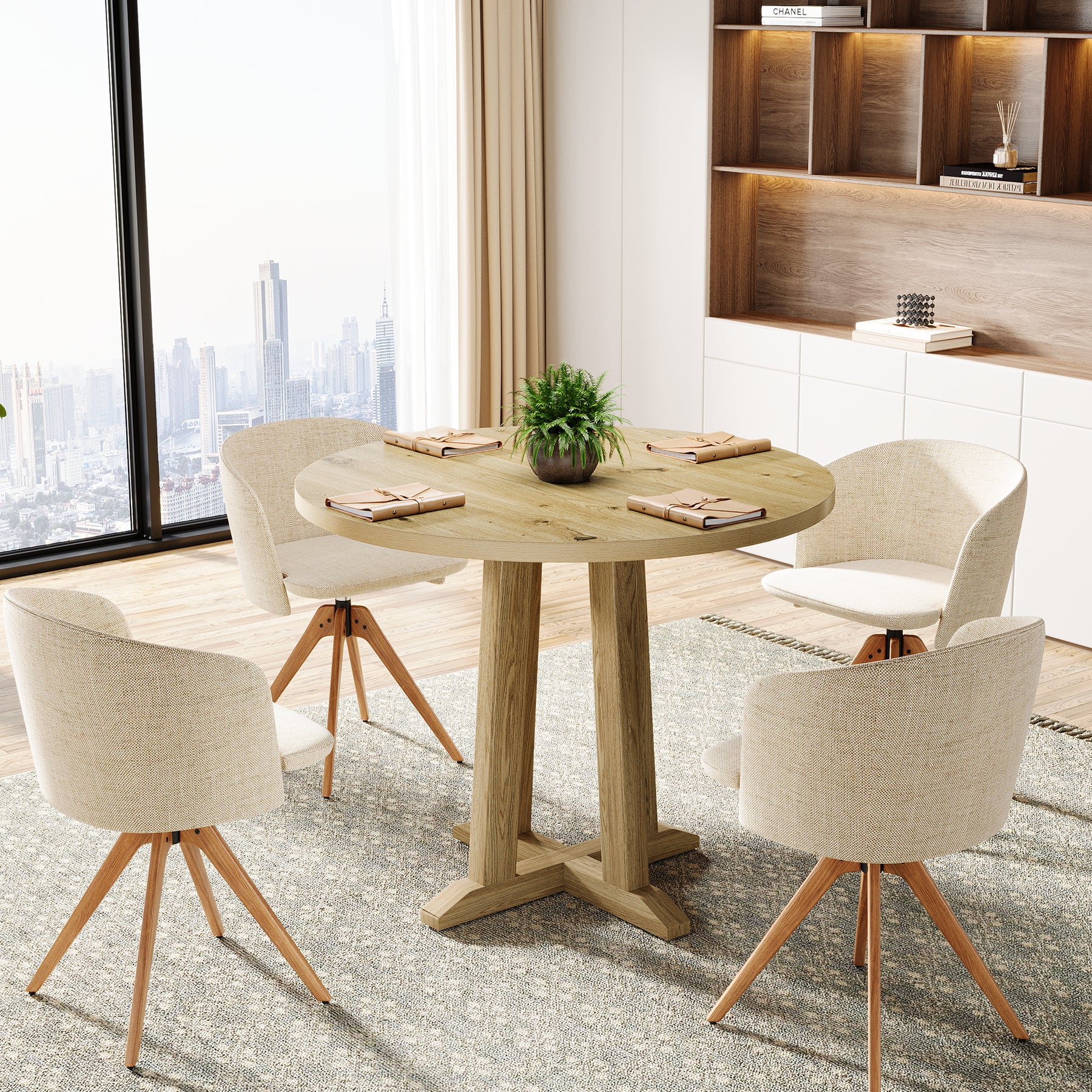 Tribesigns 80 cm Kleine Vergadertafel voor 2-4 Personen, Ronde Tafel met Stevige Pedestal