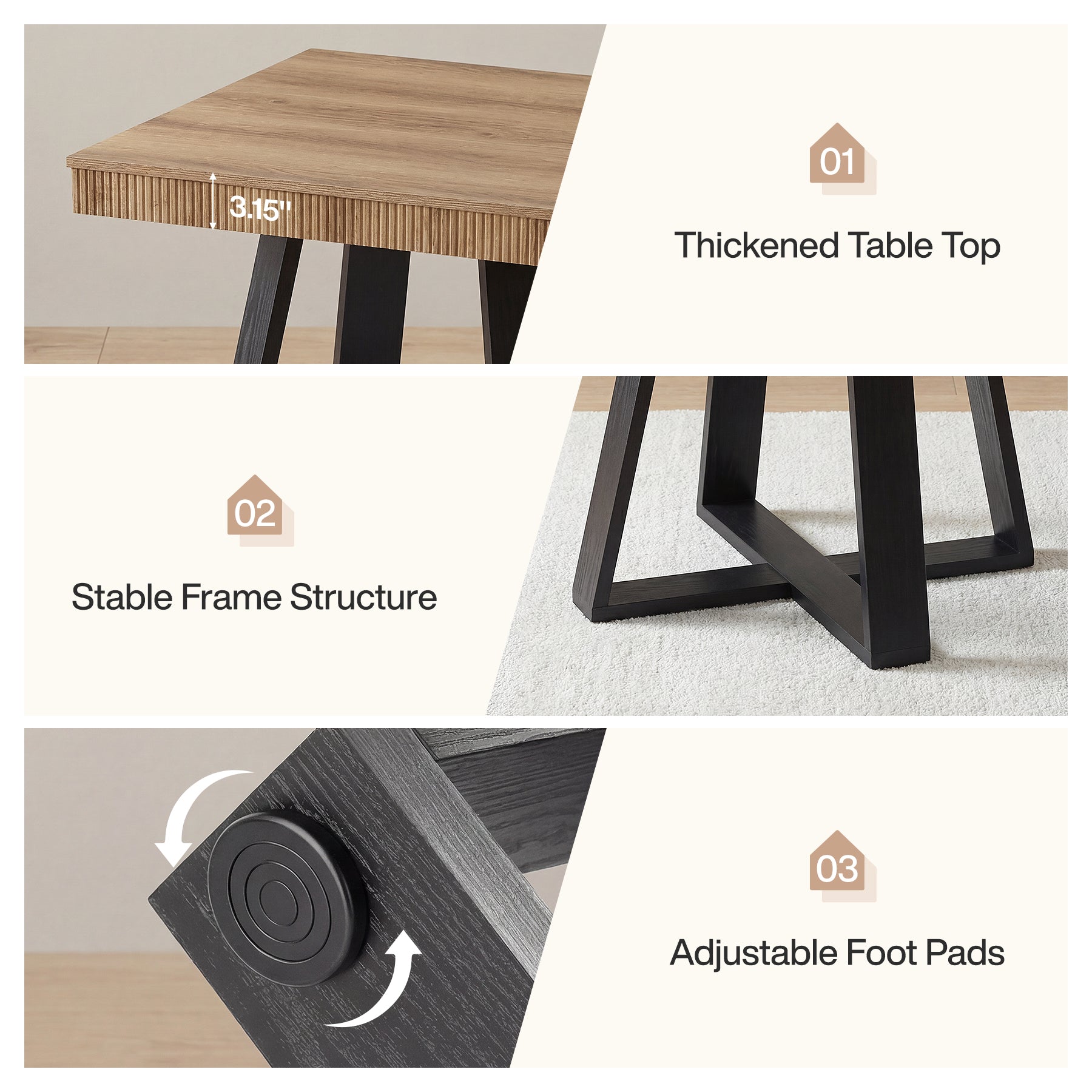 80 cm Vierkante Eettafel voor 4 Personen, Landelijke Houten Tafel met Geribbelde Rand en X-Basis voor Kleine Ruimtes