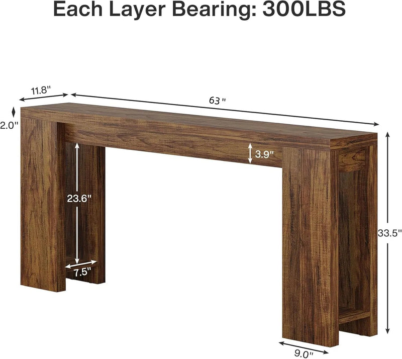 160 cm Smalle Consoletafel, Landelijke Houten Bijzettafel in Licht Eiken Voor Kleine Ruimtes