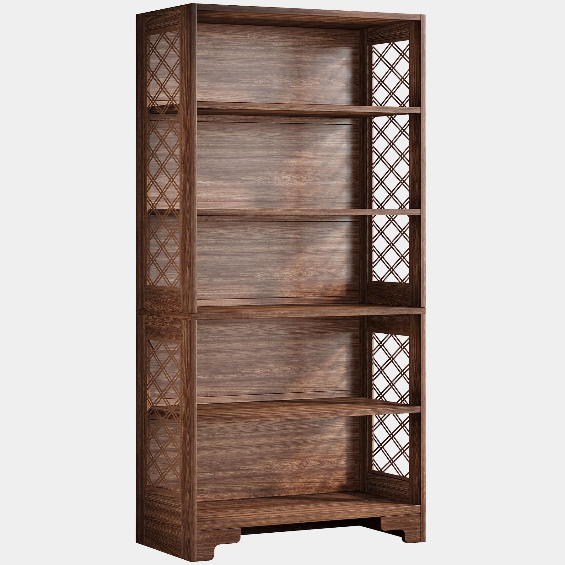 180 cm Hoge Boekenkast met Zes Planken, Mid-Century Boekenkast voor Woonkamer