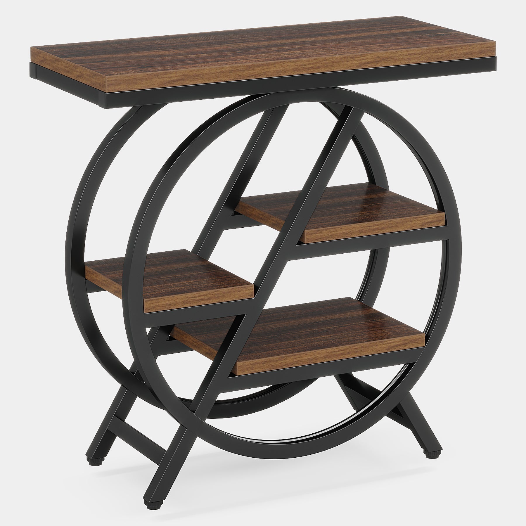 65 cm Drieplanken Bijzettafel, Industriële Houten Tafel met Geometrisch Frame voor Woonkamer