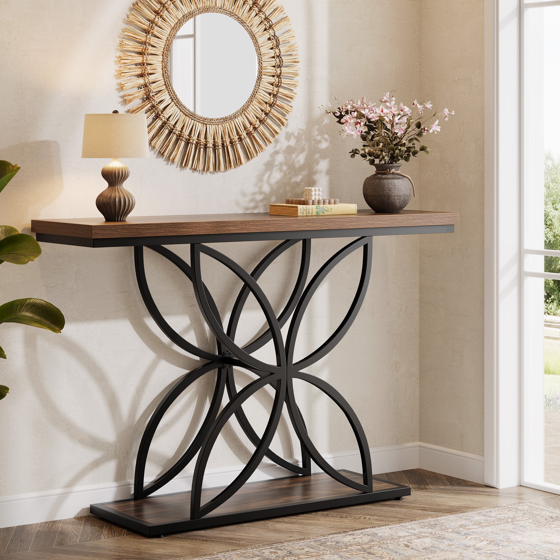 Tribesigns 120 cm Industrieel Console Tafel, Unieke Vlinder Metaal Basis