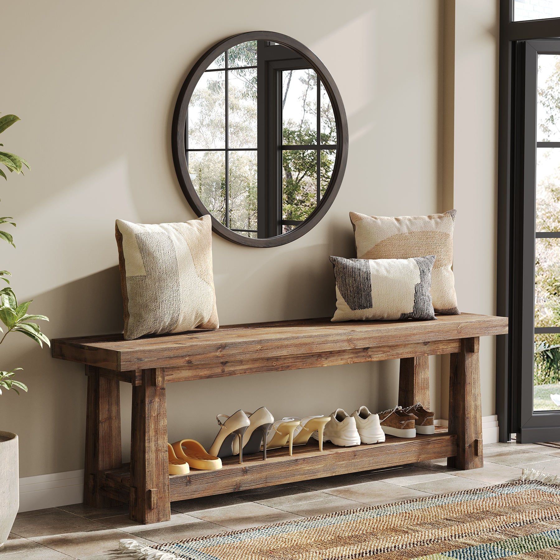 Tribesigns 140 cm massief houten halbank, schoenenbank met open plank voor hal