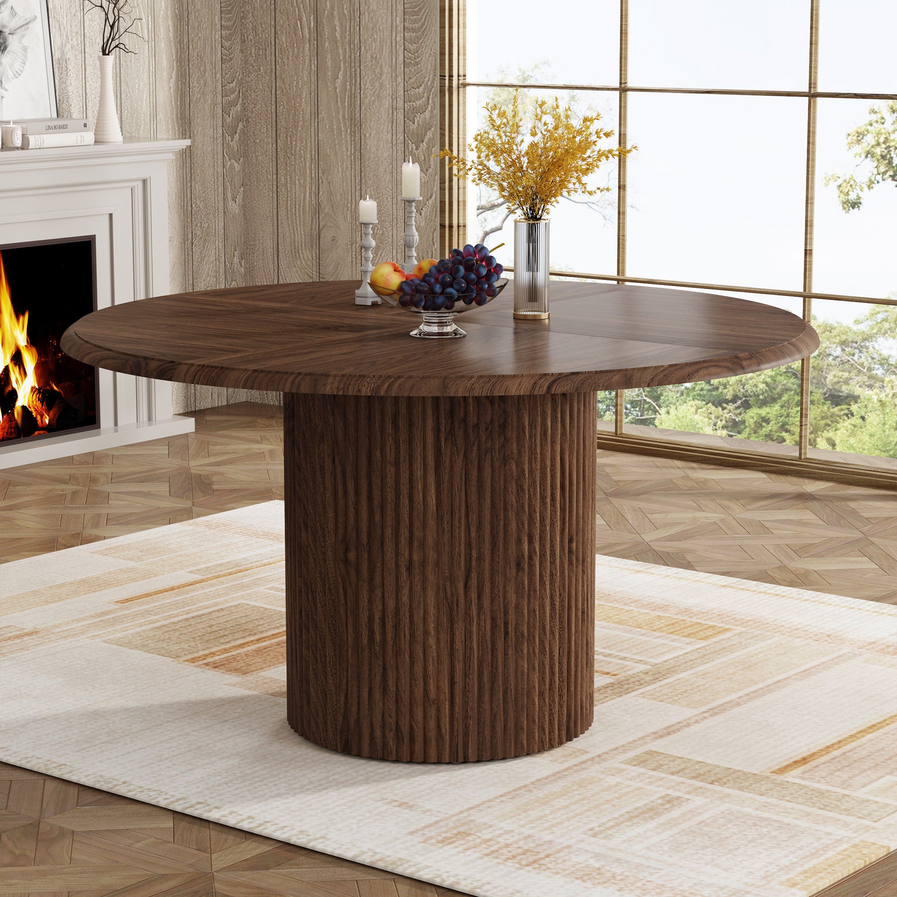 Ronde Eettafel, 120 cm Farmhouse Keukentafel met Metalen Basis voor 4 Personen
