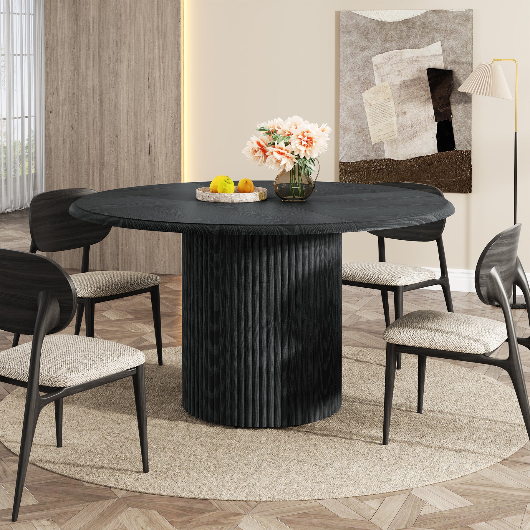 Ronde Eettafel, 120 cm Farmhouse Keukentafel met Metalen Basis voor 4 Personen